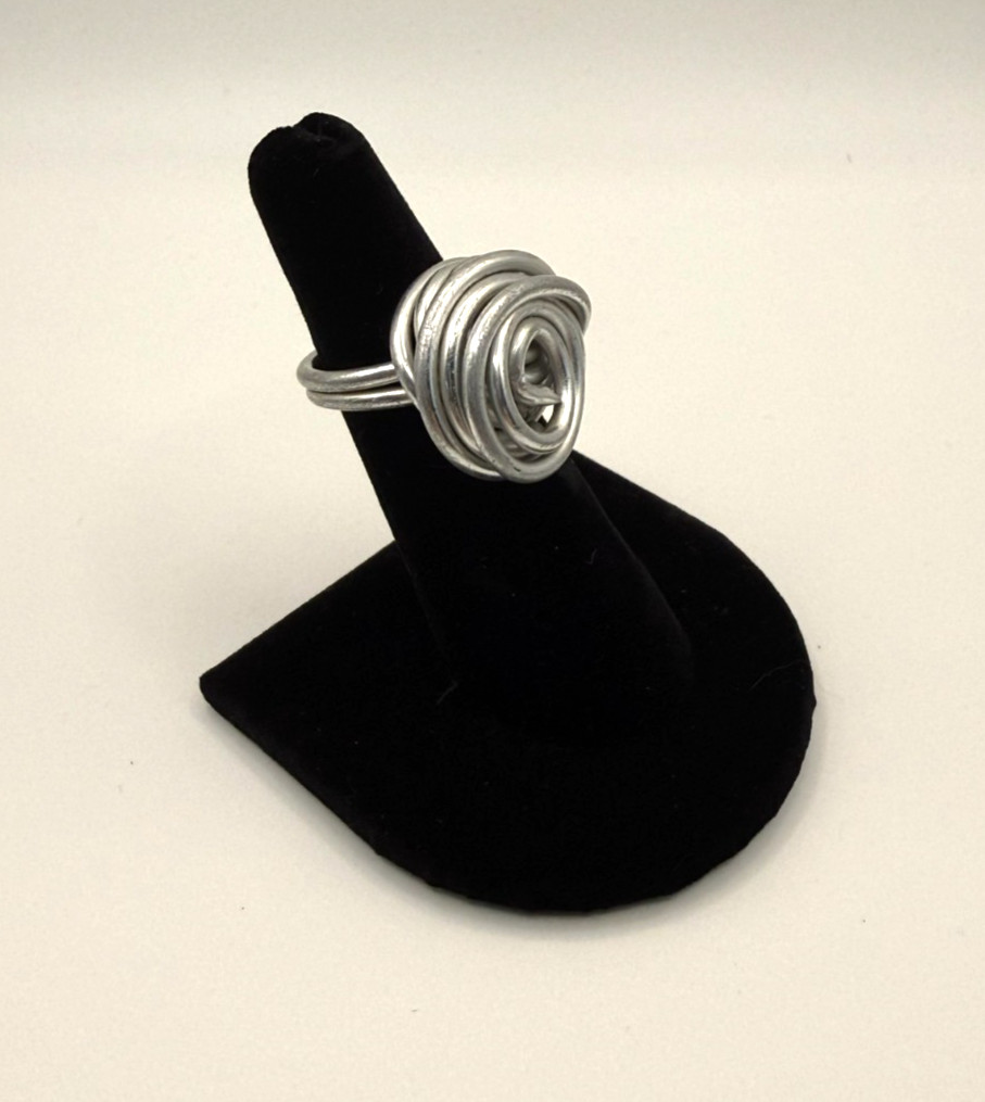 Handcrafted Adjustable Ring Silver Aluminum Wire-Wrapped Rose Size 7