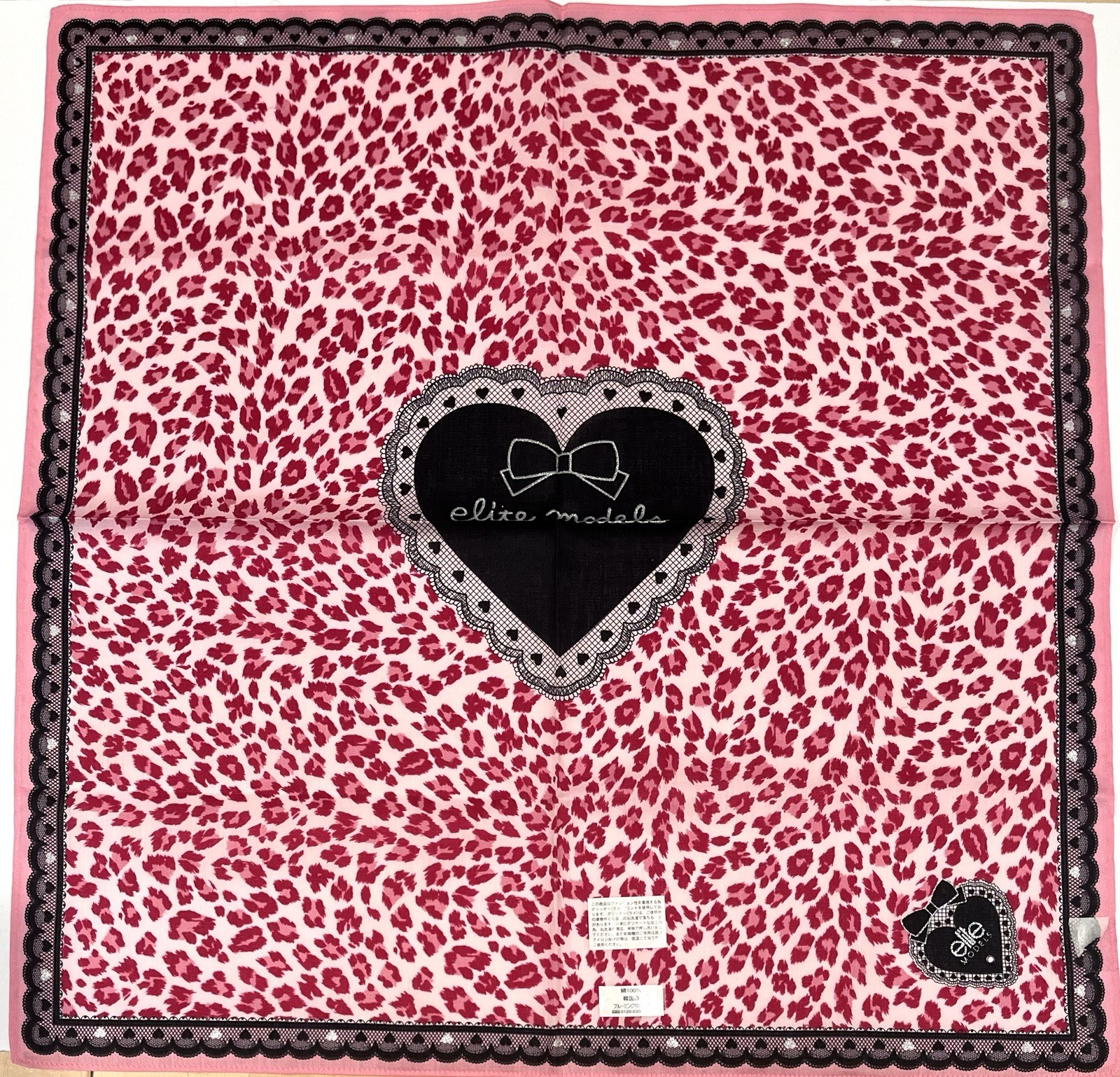 Handkerchief VTG Scarf Women Elile Models Leopard Heart,Pink Cotton Square 20”