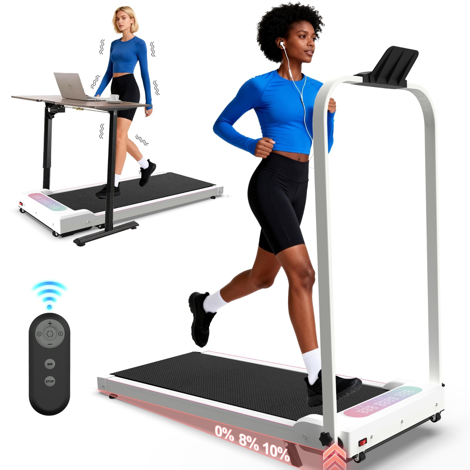 Foldable Treadmill 2.0HPPortable Under Desk Walking Vibration Pad Remote Control