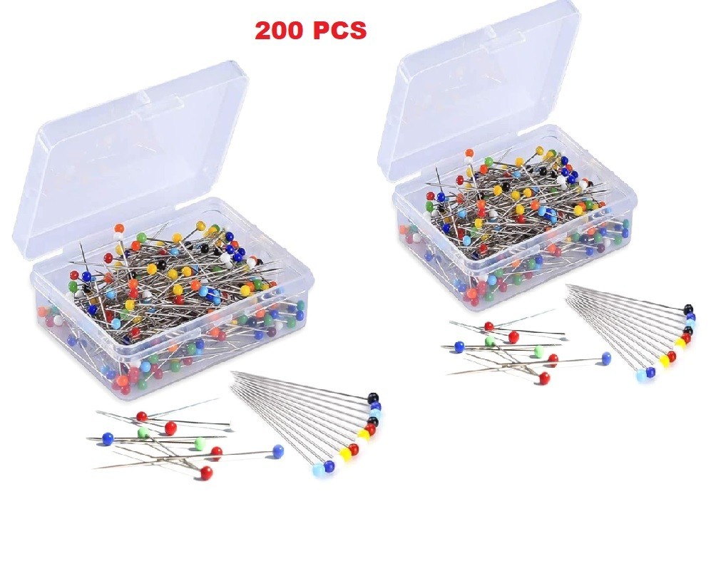 200PCS Sewing Pins for Fabric, Straight Pins Sewing with Pearlized Colored Heads