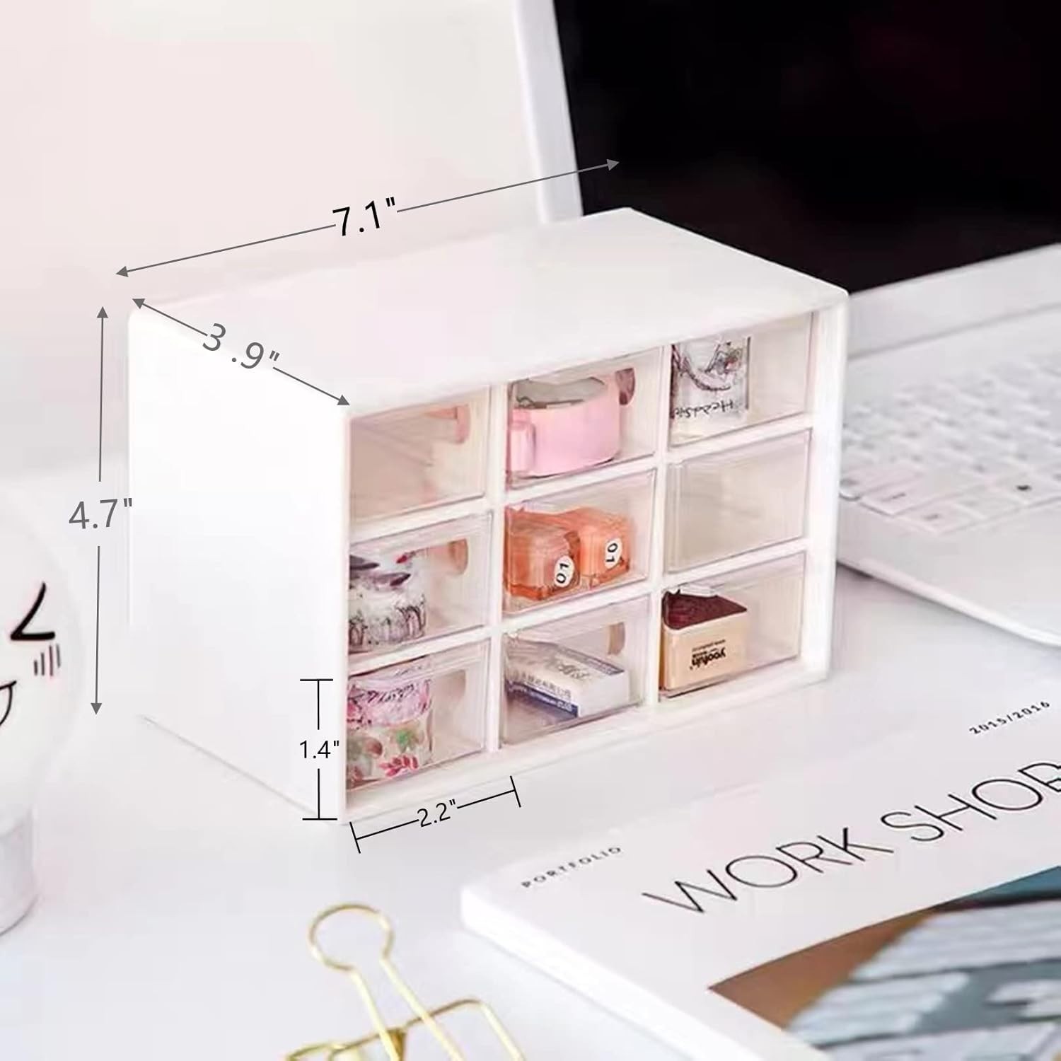 2PCS Small Drawer Organizer for Desk, Desktop Drawer Organizer with 9 Clear D...