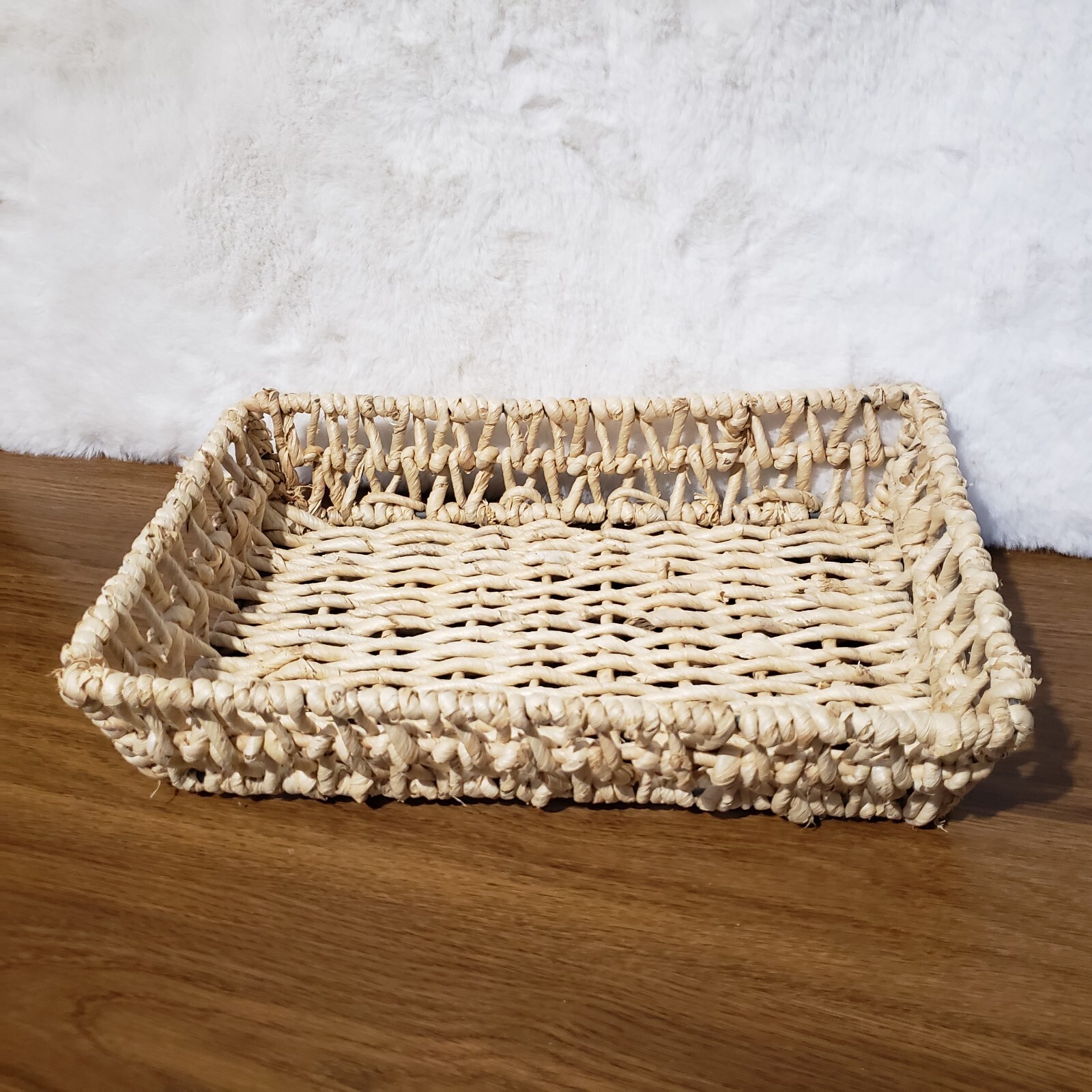 Wicker Rattan Basket Serving Tray Rectangle Metal Frame Storage Decor Woven