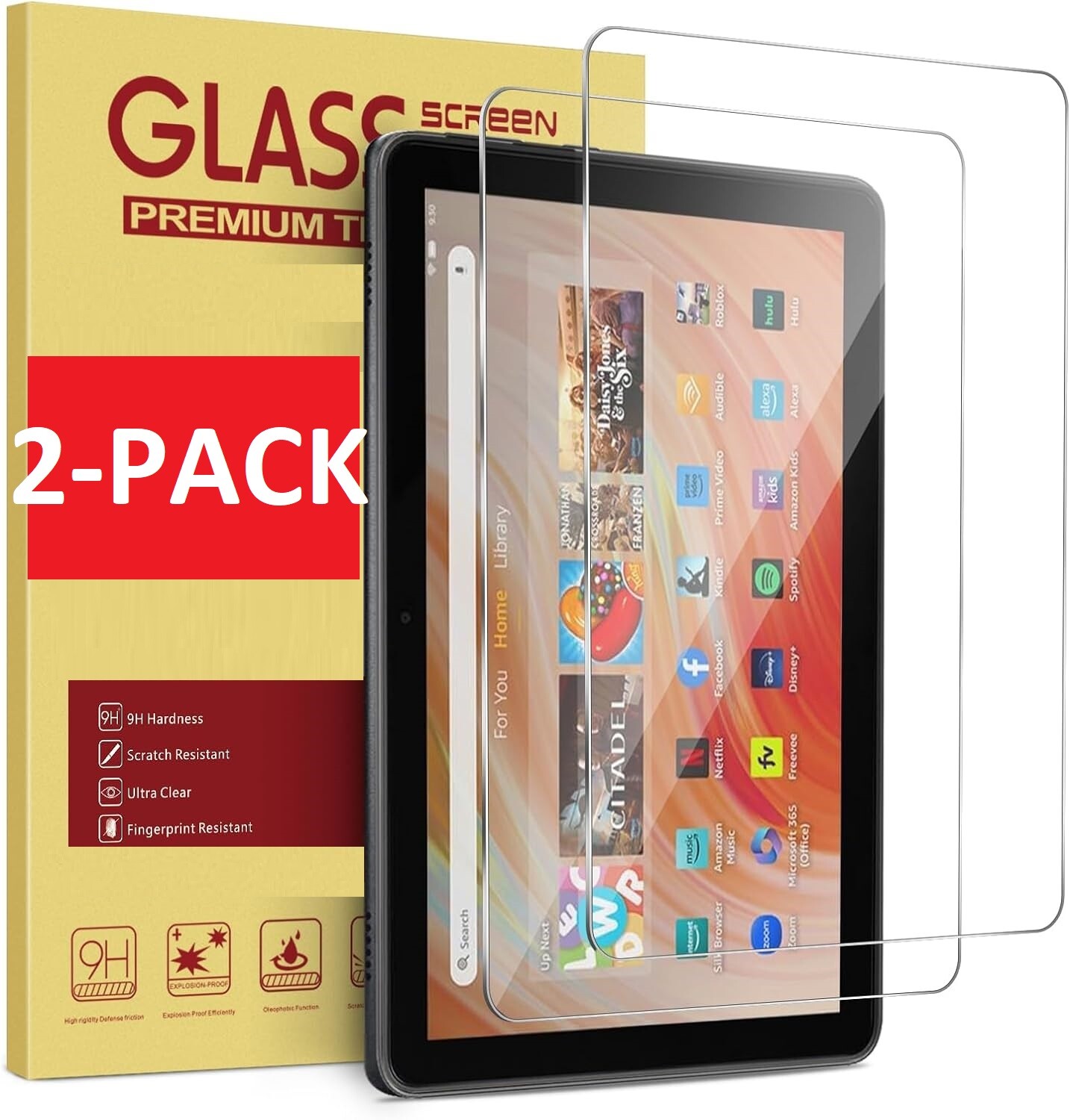 2X Premium Tempered Glass Guard Screen Protector Saver For Amazon Fire HD Tablet