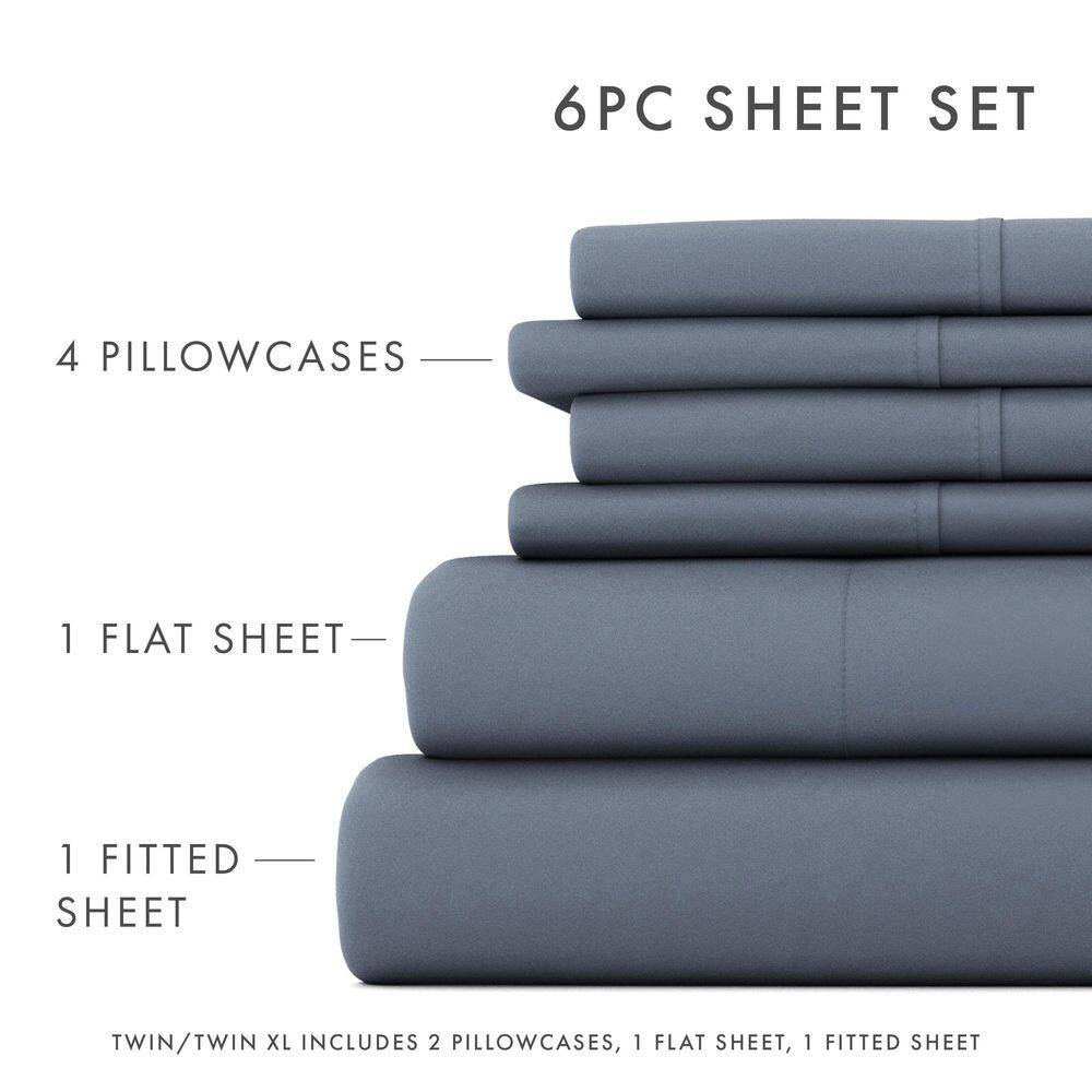 6-Piece Solid Stone Twin Extra Long Bed Sheet Set