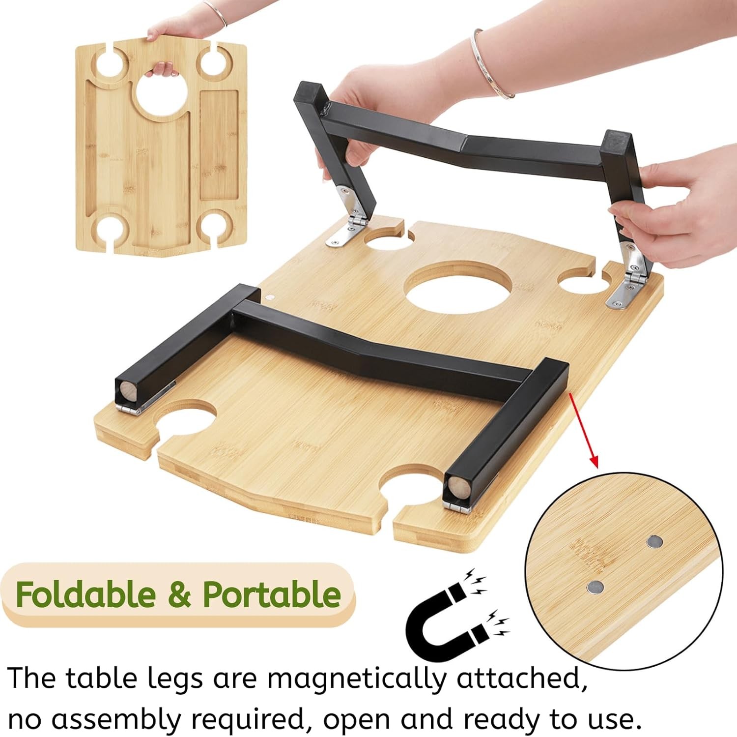 Portable Wine Picnic Table with Glass Holder, Foldable Durable Picnic