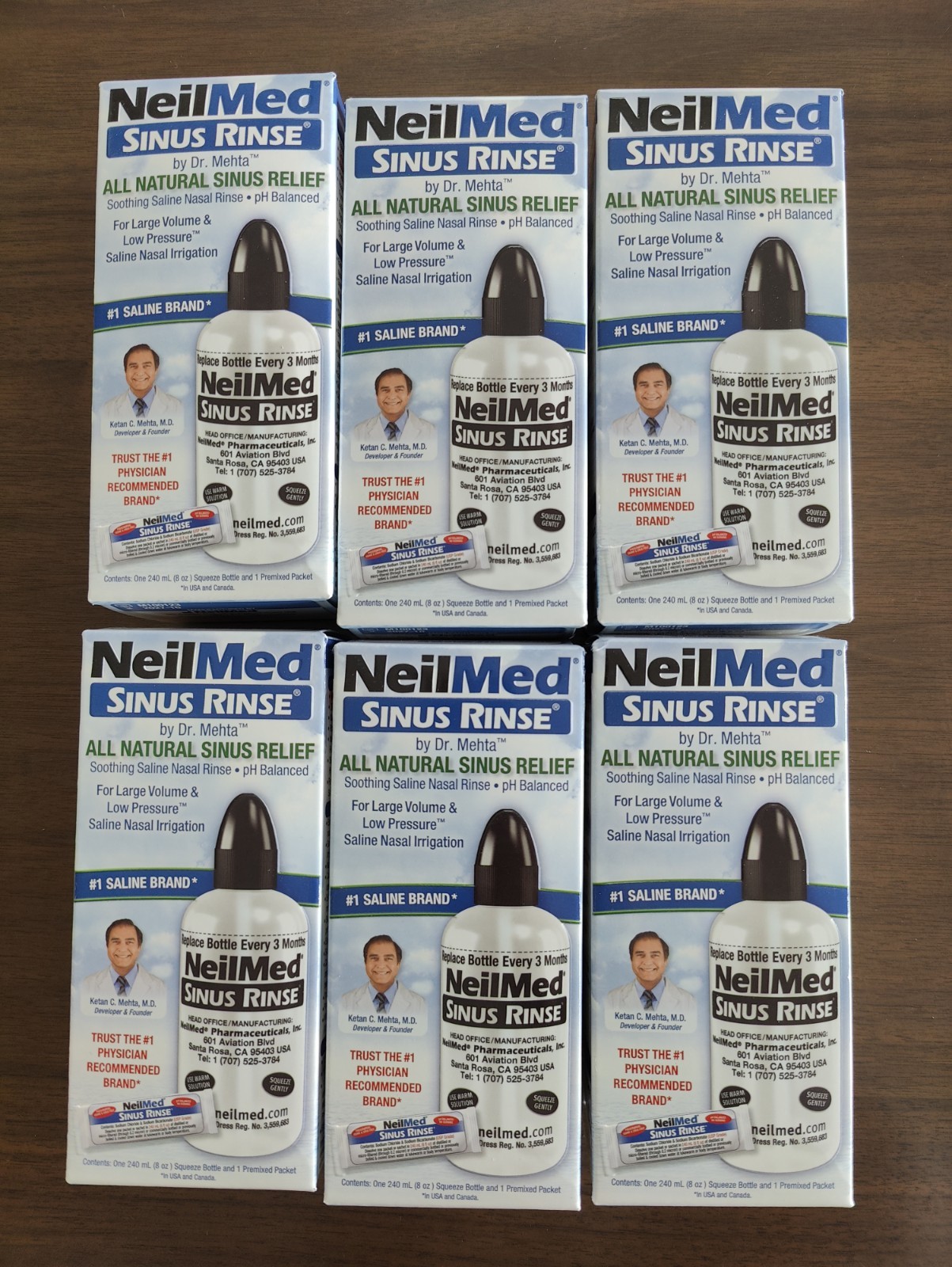 LOT OF 6 NeilMed Sinus Rinse Bottle 8 oz + 1 Saline Pkt Sinus Relief EXP10/2027