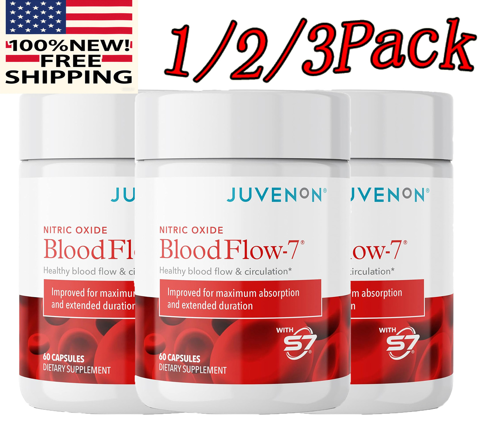 Juvenon BloodFlow-7 New & Improved Blood Circulation 60 Softgelsules US