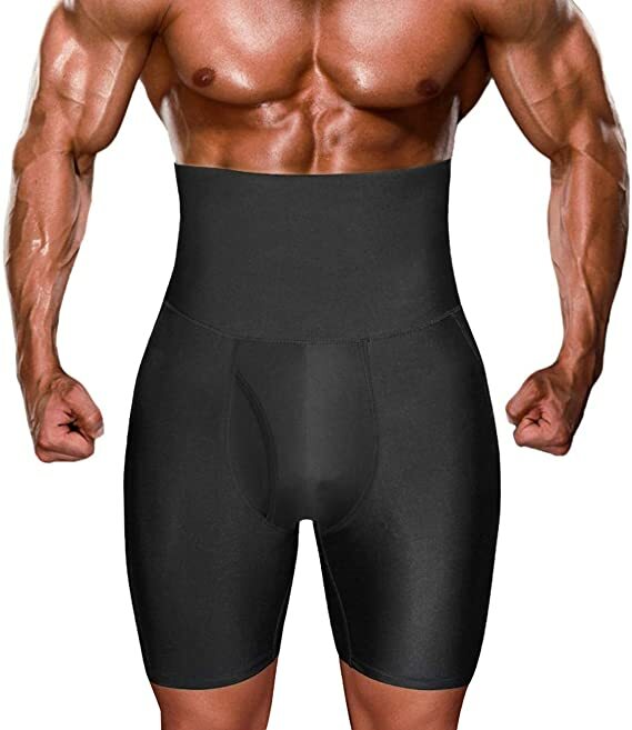 Mens Compression High-Waist Boxer Shorts Tummy Slimmer Body Shaper Girdle Pants