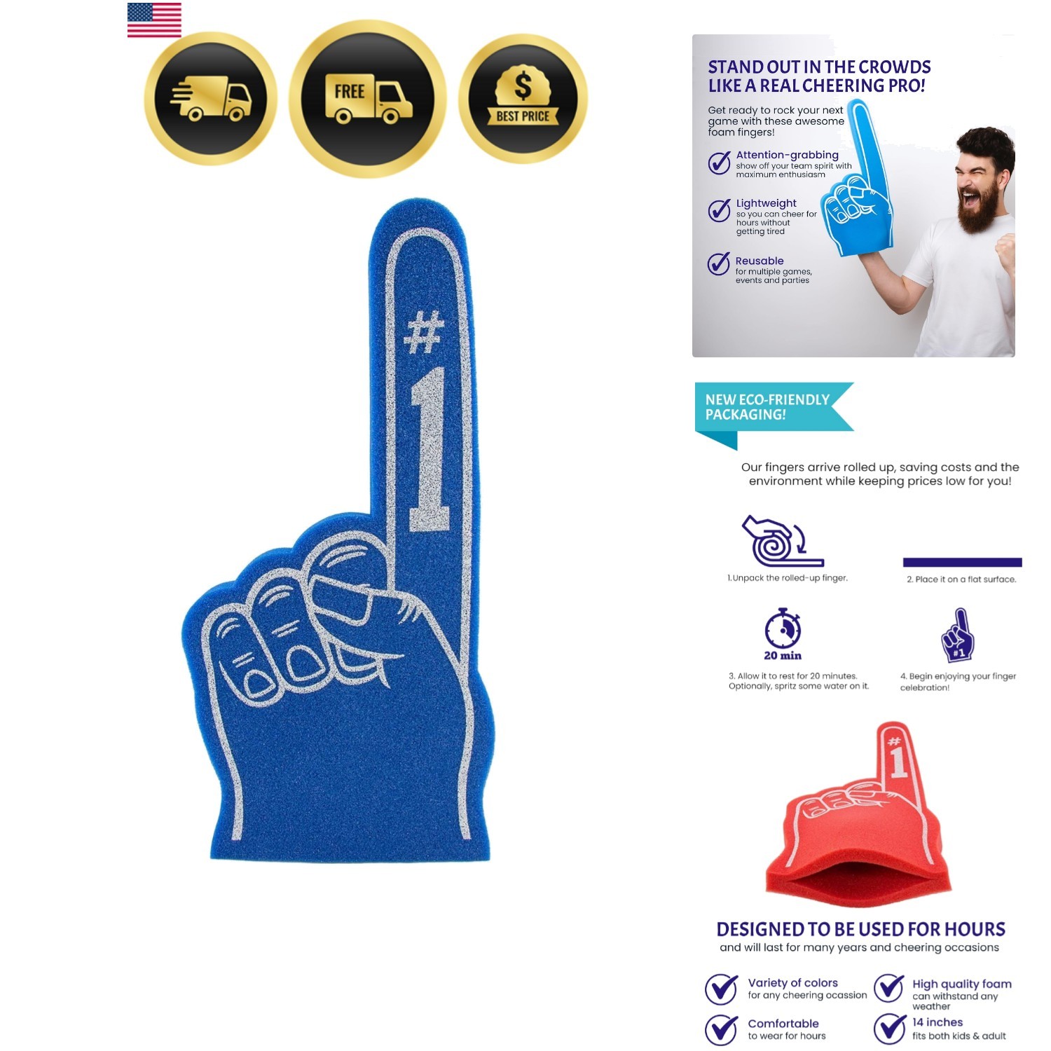 Giant Foam Finger 18 Inch- Number 1 Universal Foam Hand for All Occasions - C...