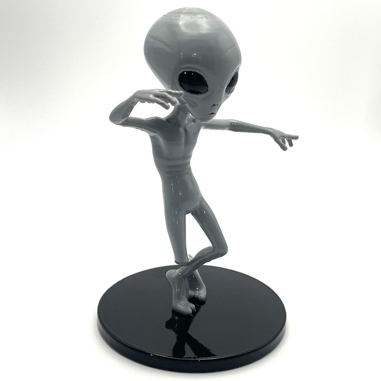 5.75" Grey Alien Figurine – Dance Pose on Black Base – 3D Printed – Vapor Smooth