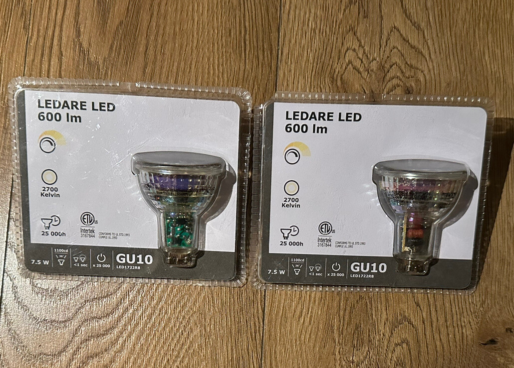 (Set Of 2) Ikea LEDARE GU10 LED bulb 600 lumen, 2700 k, Dimmable 103.632.36, NEW