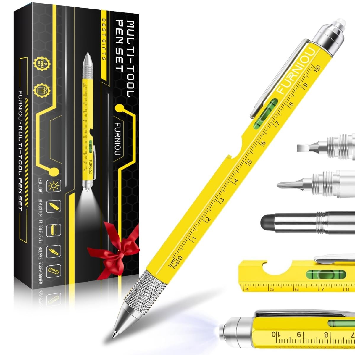 9 In 1 Multi-Tool Pen Set, Birthday Gift from Daughter Son Wife, Mens Yellow