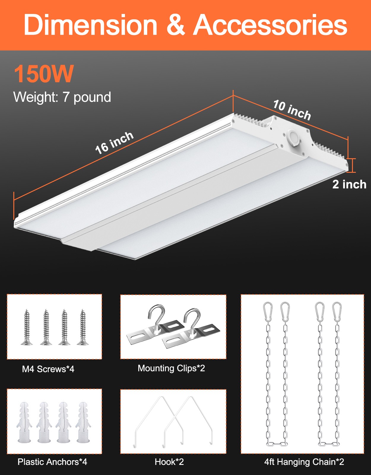 LED Linear High Bay Light 150W 3000K/4000K/5000K Adjustable Warehouse Lighting