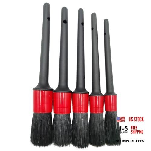 Car Detailing Brush Set of 5 - Soft Boar Hair, Car Wash Brush, Wheel Cleaner