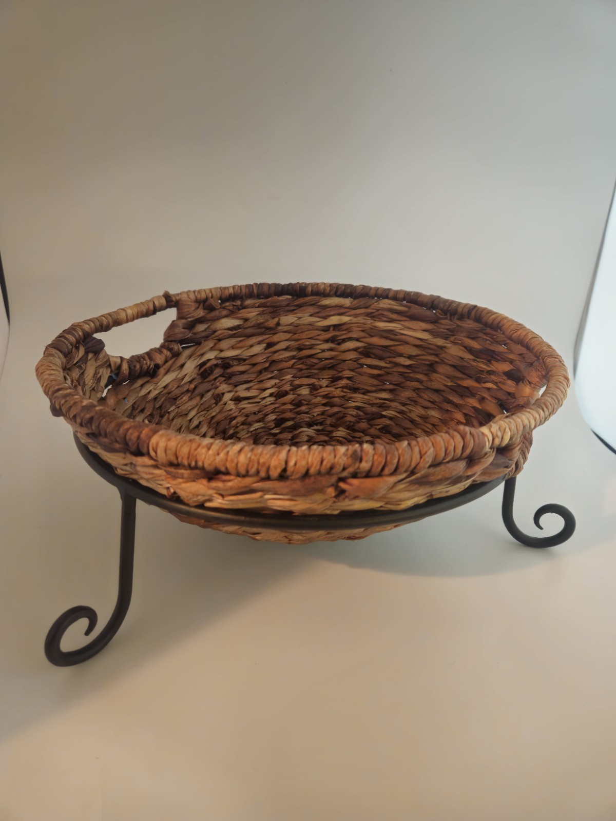 Vintage 80's Woven Rattan Basket With Metal Legs