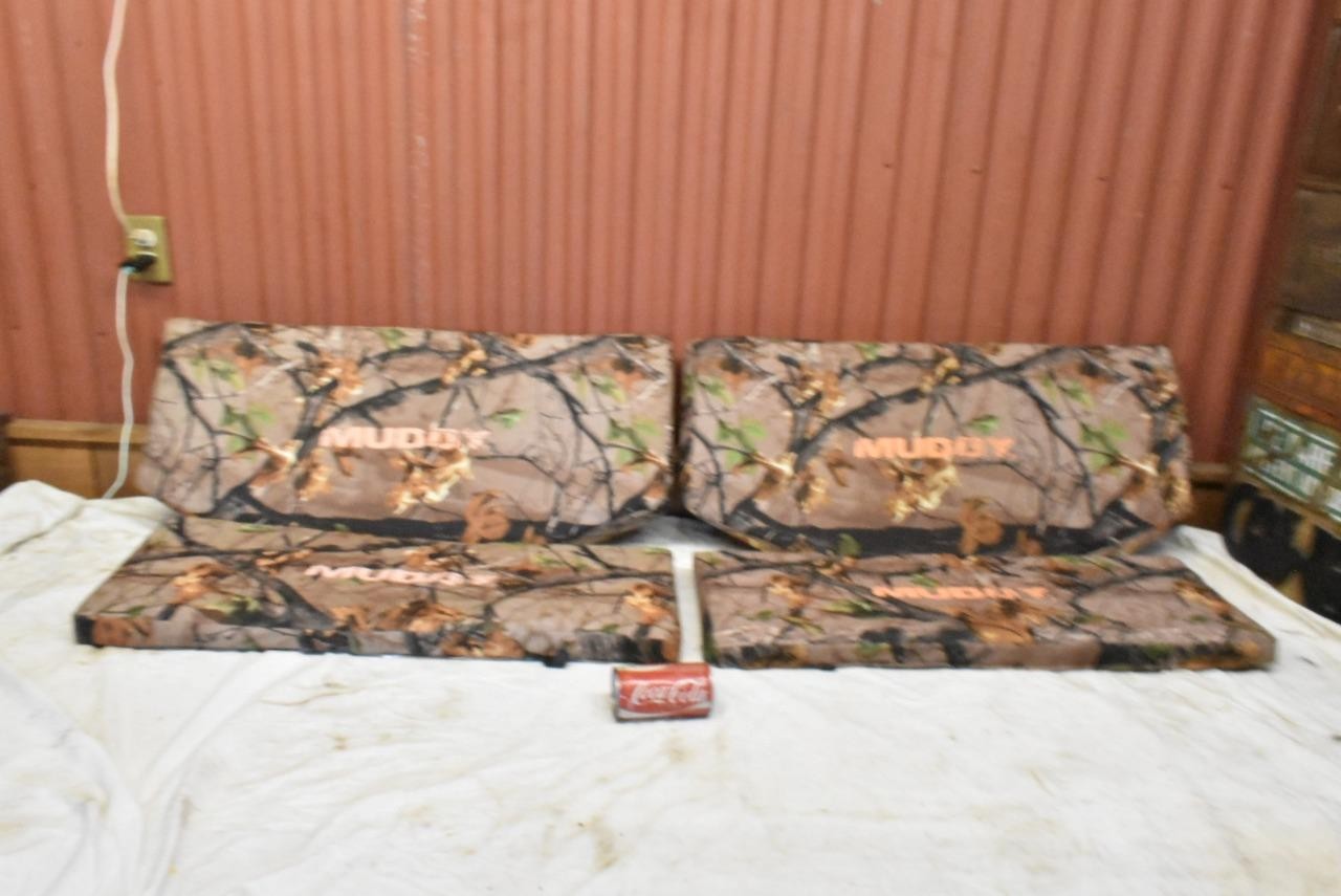 2 Sets of camo Muddy deer blind hunting/tree stand cushions