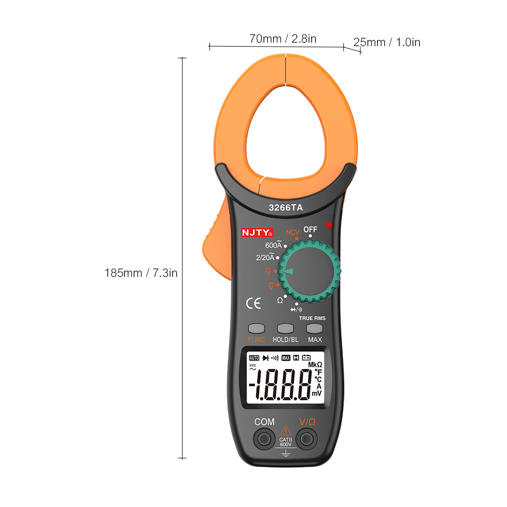 NJTY Digital Clamp Meter 2000 Counts Auto Ranging Multimeter NCV Test AC/ T9E1