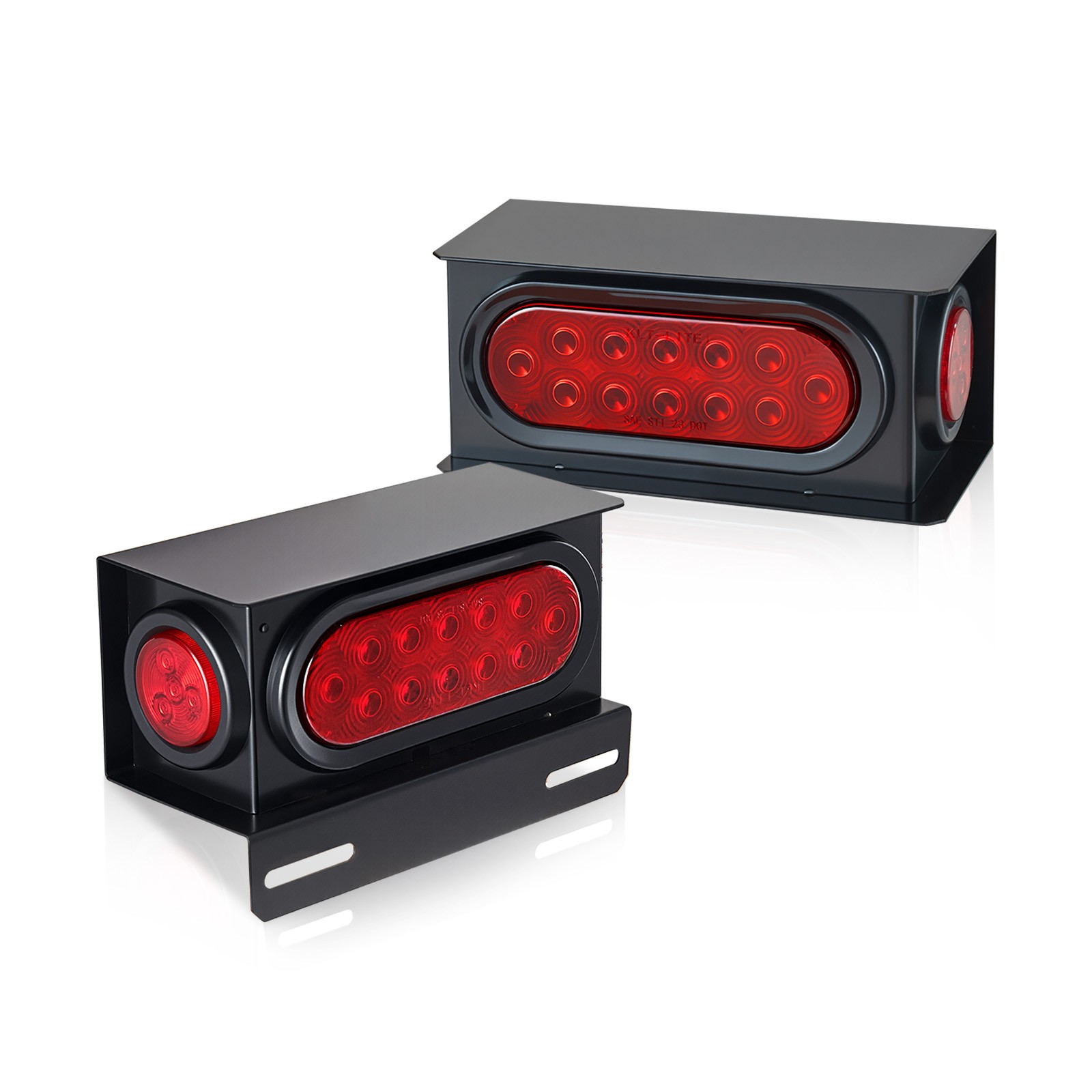 2pc Trailer/Truck Red 6" Oval Tail + 2" Marker LED Lights with Housing Box