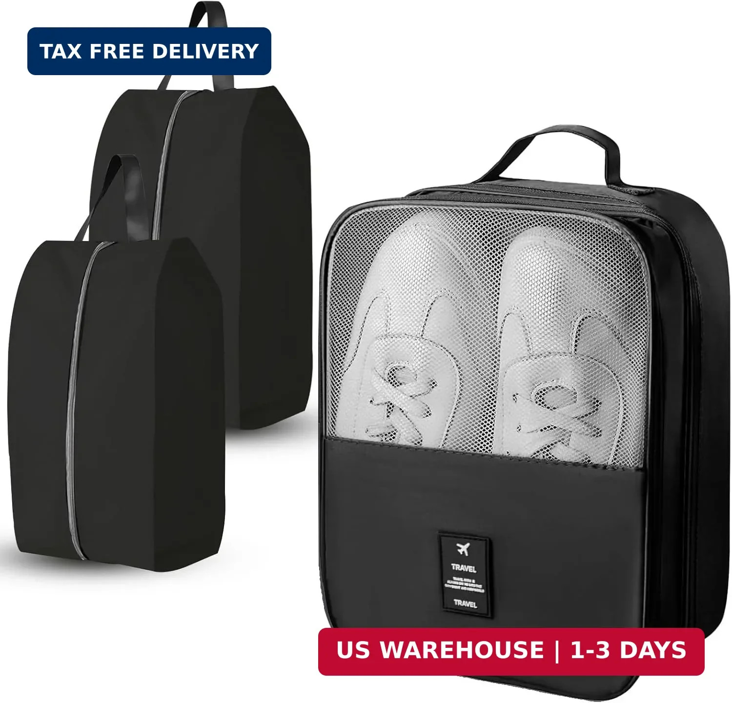 Shoe Bags for Travel Holds 3 Pair of Shoes, Shoe Storage Pouch with 2 Pack Porta