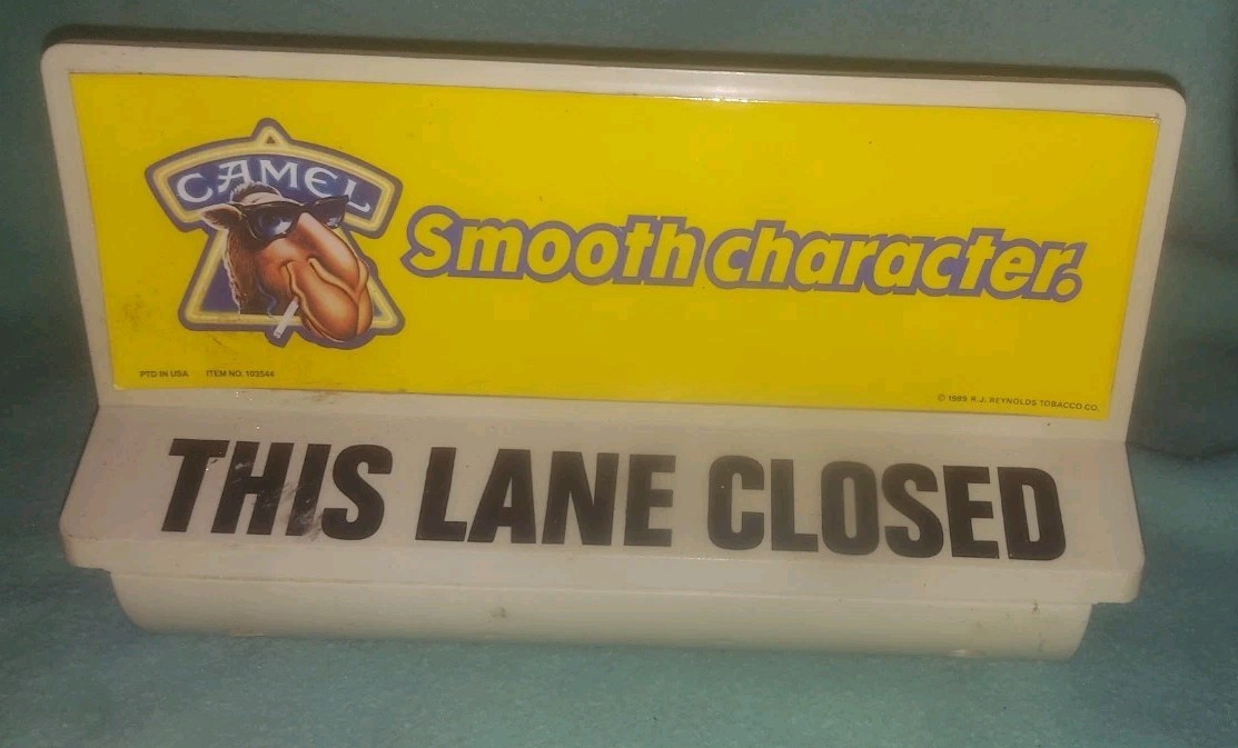 Joe Camel Smooth Character Grocery Store Lane Closed Sign 1989 Advertising