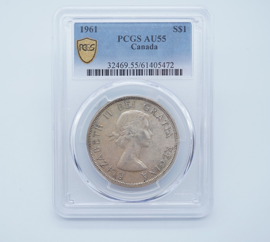 1961 Canadian $1 Coin .800 Silver PCGS AU55 Gold Shield - T236