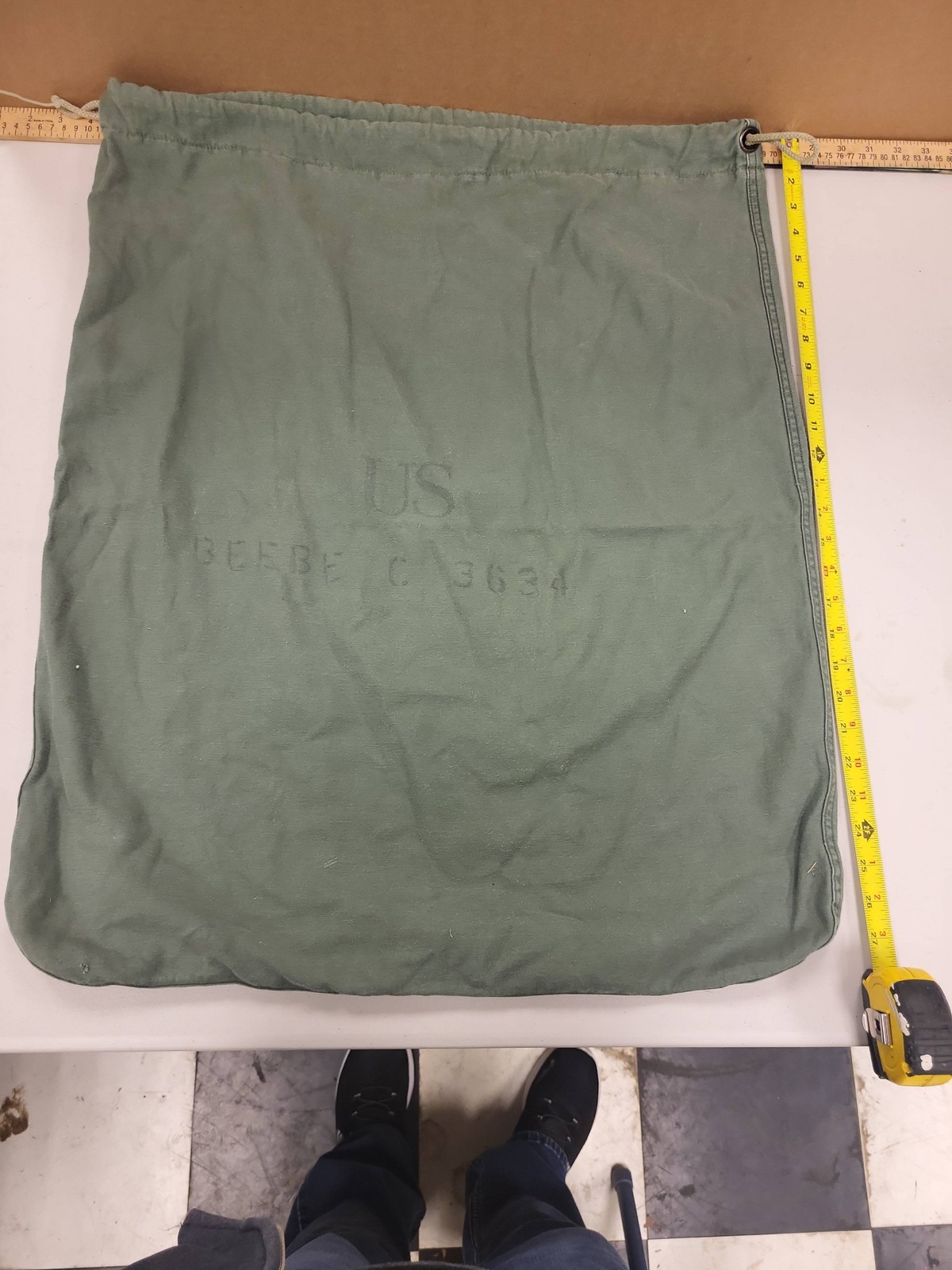 US Military Laundry Barracks Bag Olive Drab Canvas Duffel Drawstring Sack