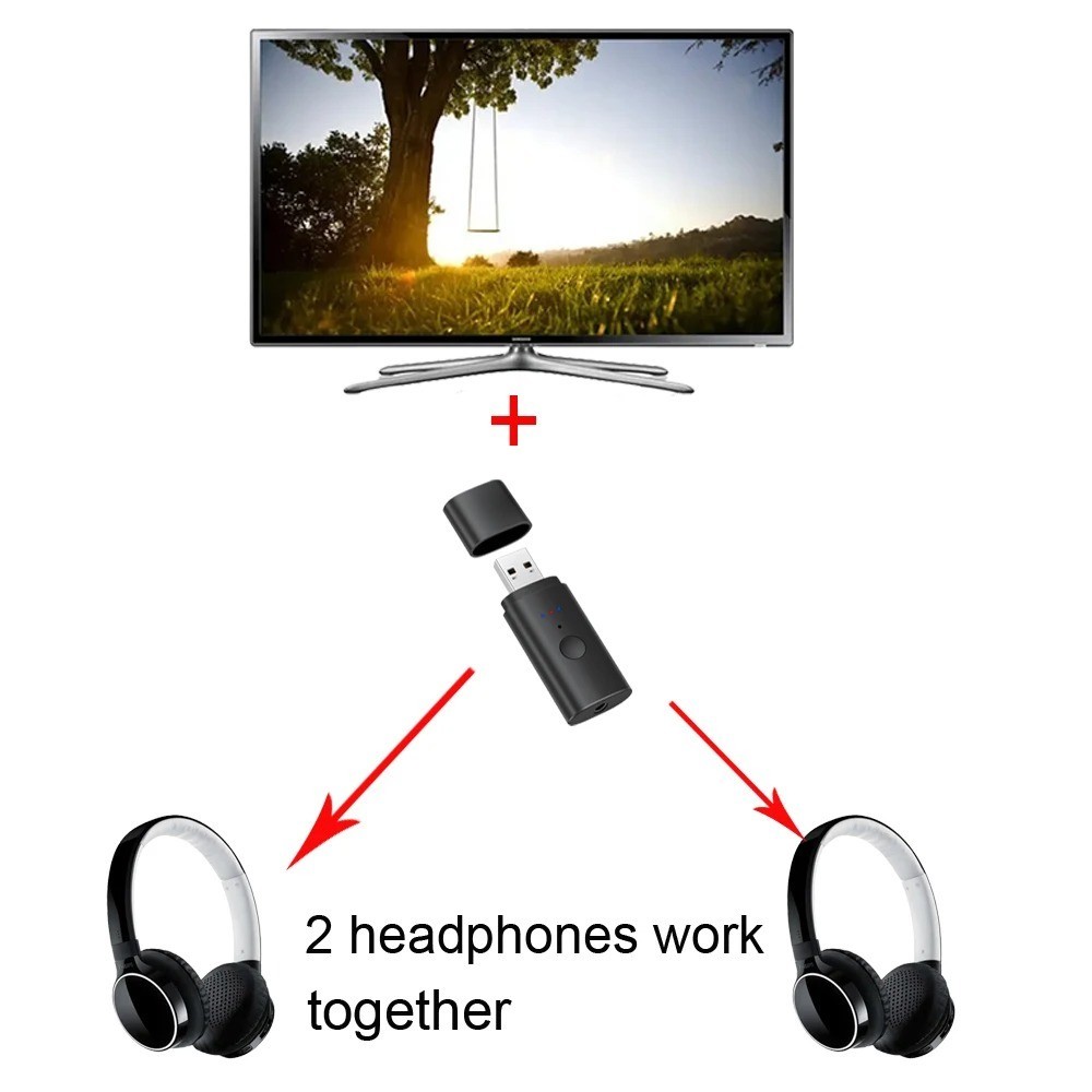 Bluetooth Spliter Wireless Audio Transmitter Adapter For 2pcs Headphones Working