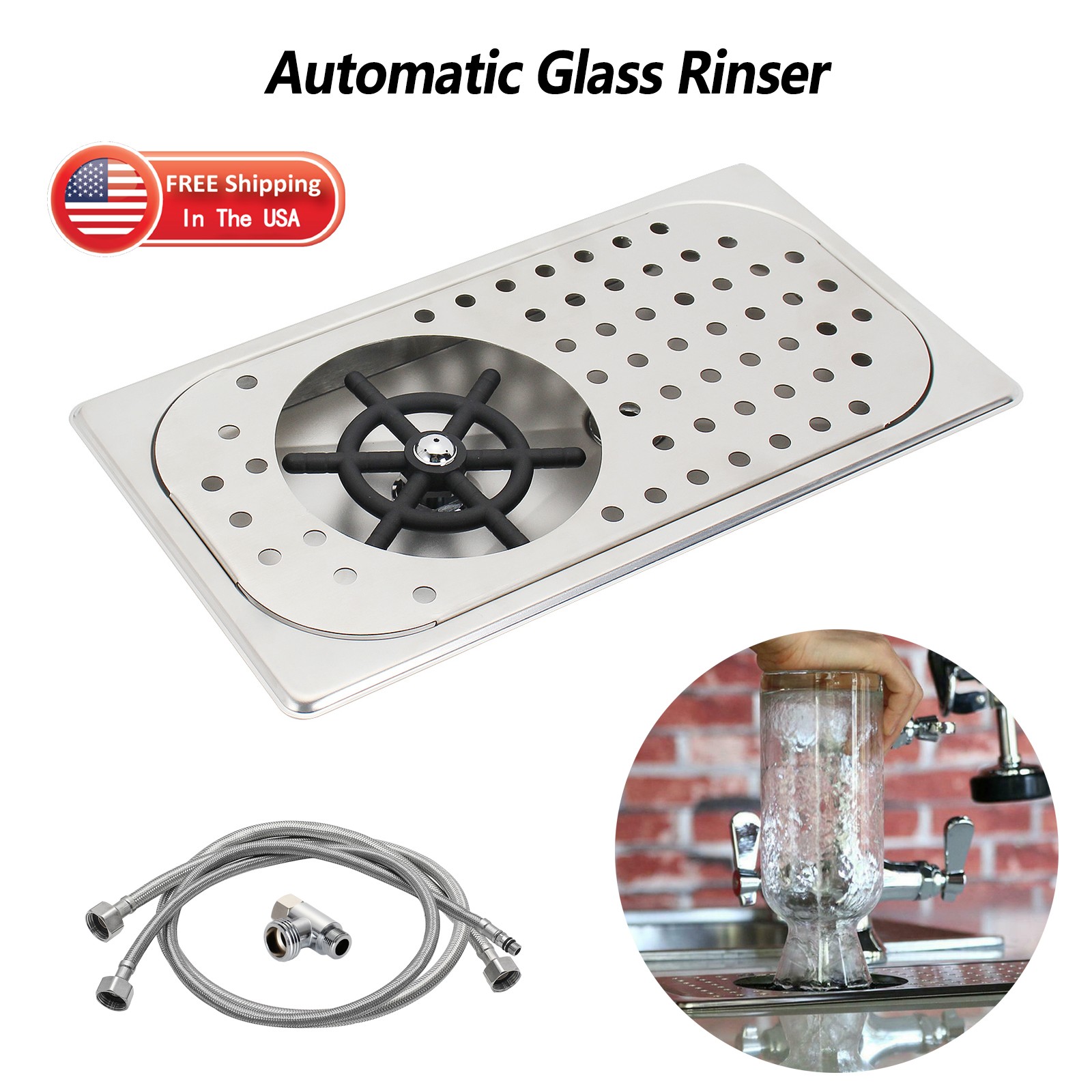 Automatic Glass Pitcher Rinser Stainless Steel Milk Cup Mug Washer Bar Kitchen