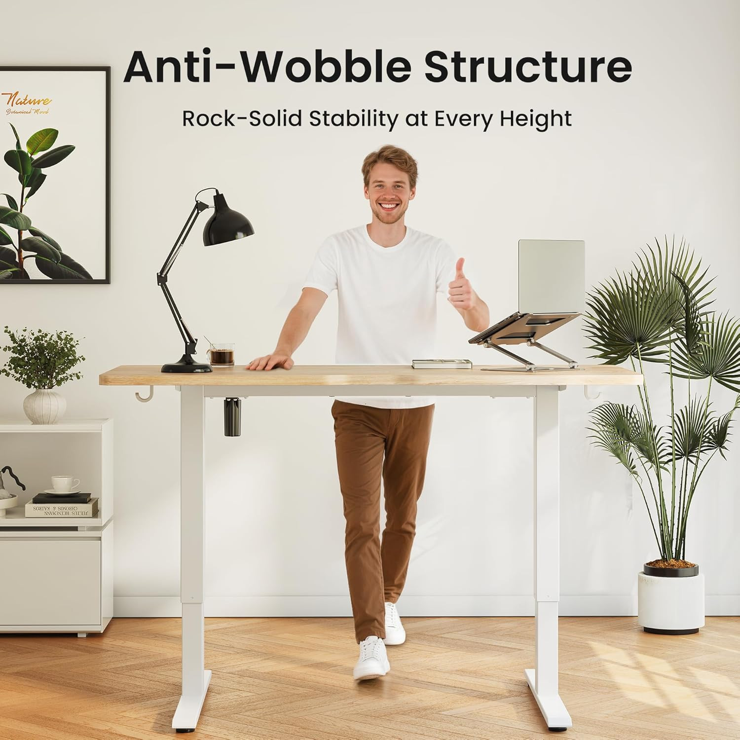Electric Adjustable Standing Desk 48"x24" - White Frame & Maple Top