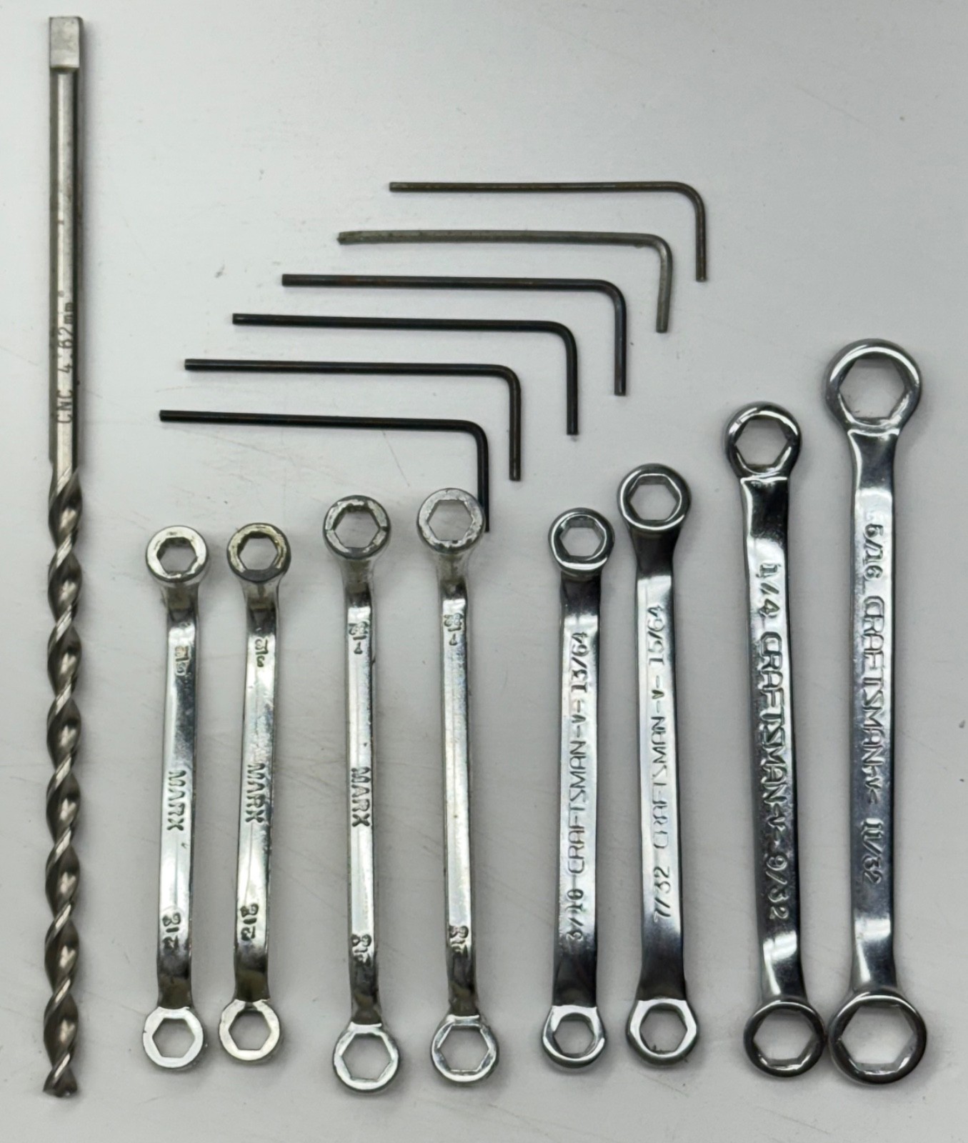 Vintage MARX RC TOOLS Wrench LOT 3/16 7/32 1/4 5/16 Allen Drill Chrome Tone READ
