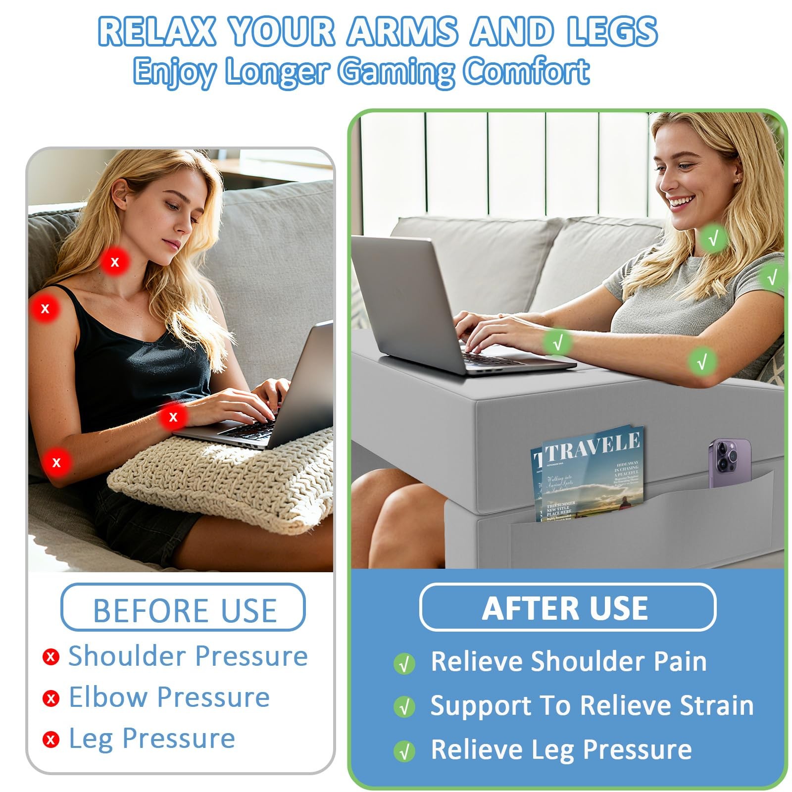Lap Desk Pillow with Removable Cover Adjustable Angle Gaming Reading Pillow