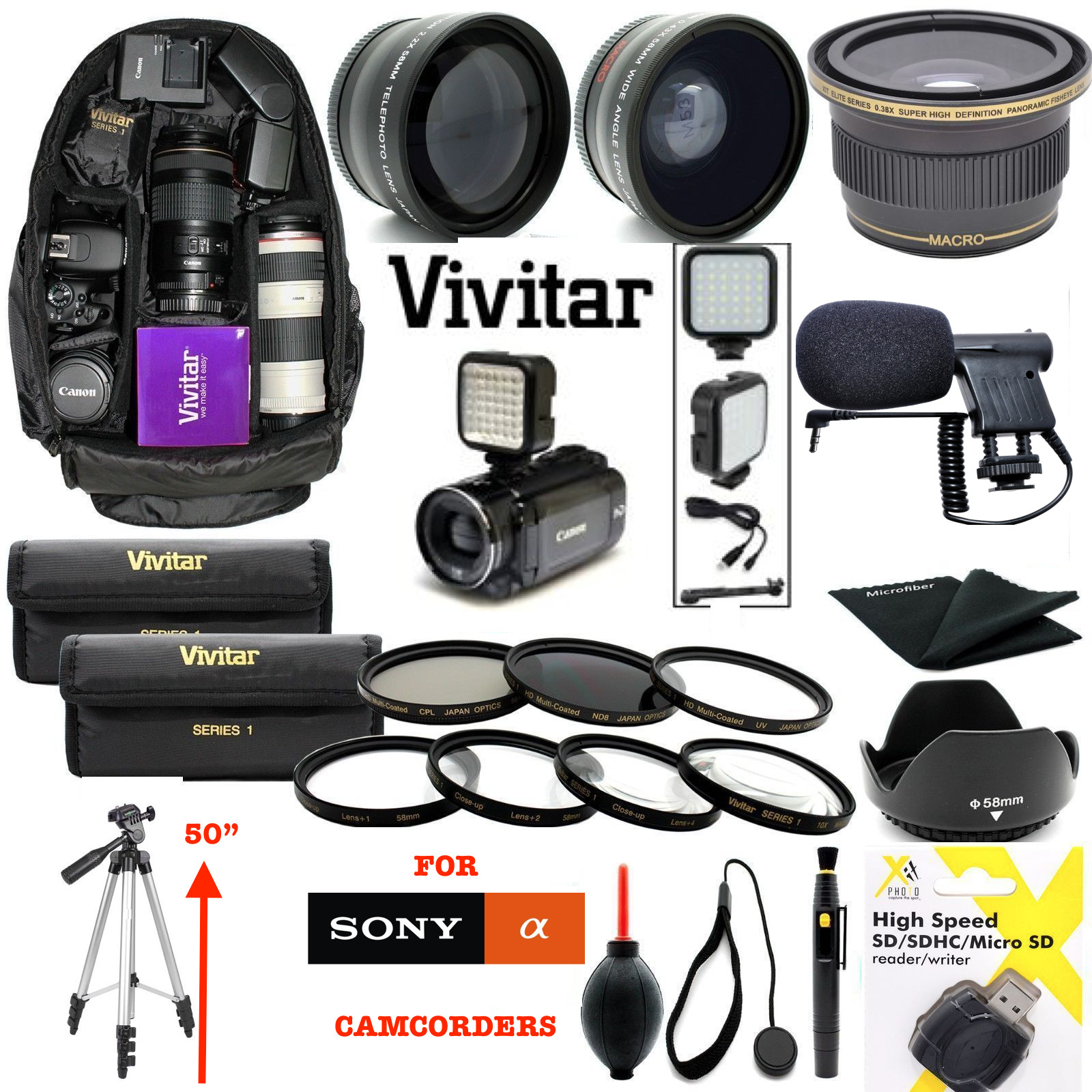 COMPLETE ACCESSORY KIT LENSES BACKPACK FILTERS TRIPOD FOR  SONY FDR-AX53 4K