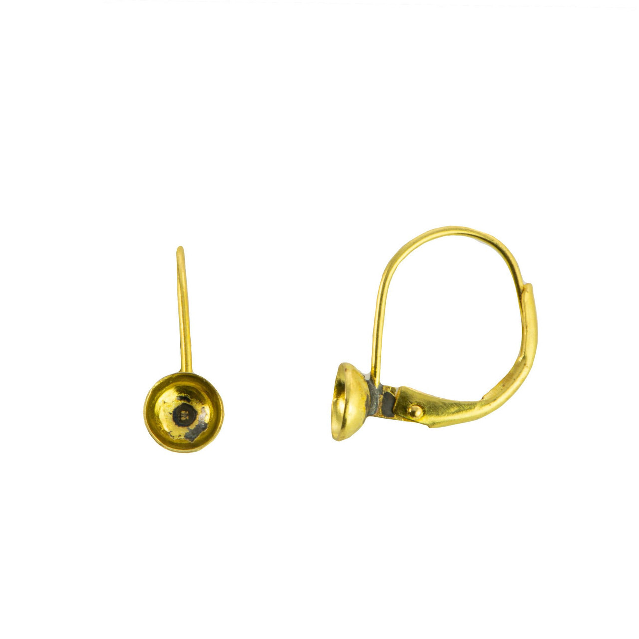 Raw Brass Lever Back Ear Wires with Cup Setting (10)