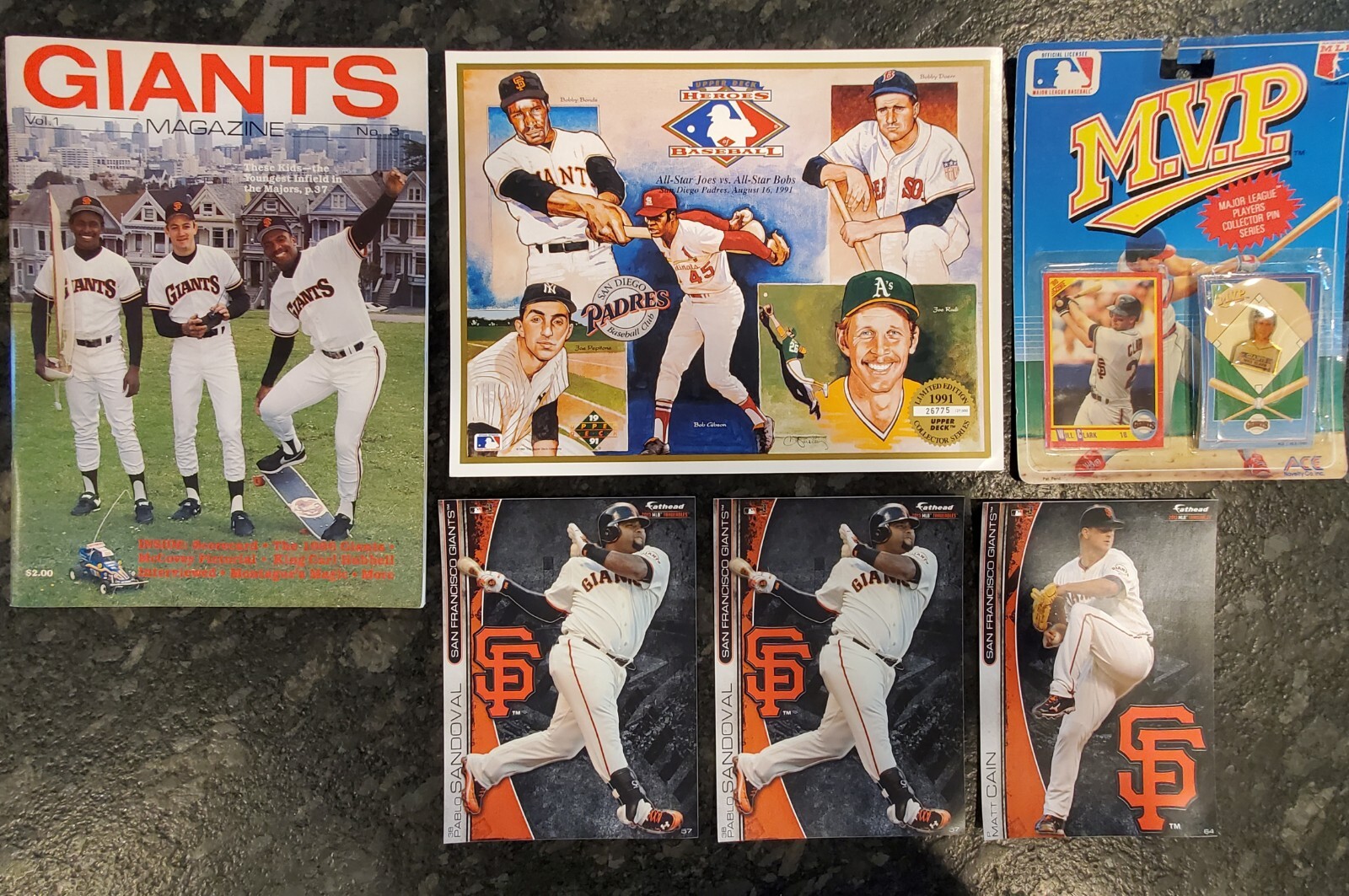 LOT SF Giants Magazine Fathead MVP Pin Will Clark Upper Deck Heroes Bobby Bonds