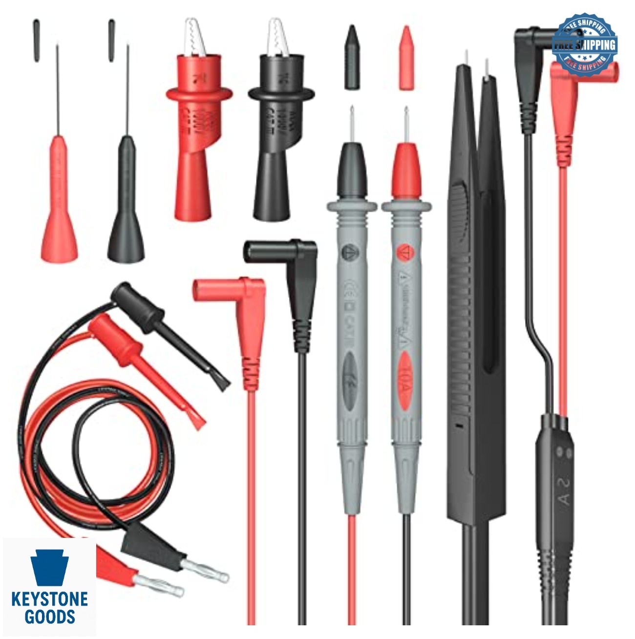 Electrical Multimeter Test Leads Set Alligator Clips Hook Probes 1000V 10A CAT