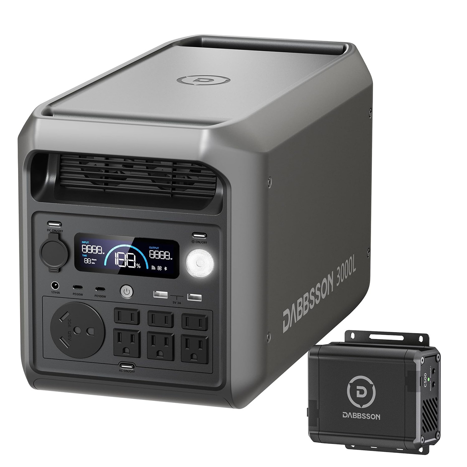 Dabbsson 3072Wh 3000W Power Station w/ 560W Car Alternator Charger Car Trip Camp