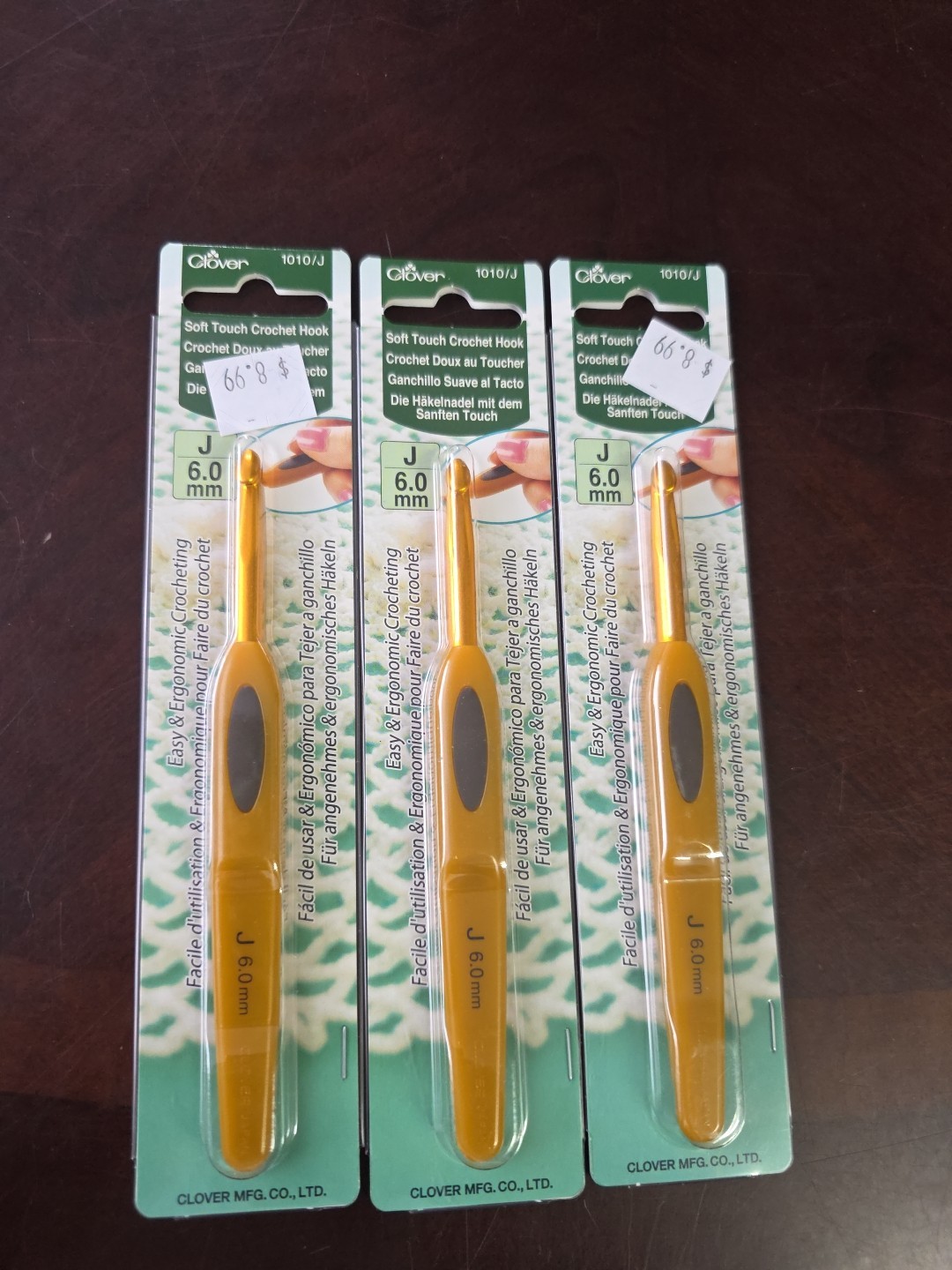 New/Sealed Lot of 3 Clover 1010J Soft Touch Crochet Hook-Size J/6mm Free Ship