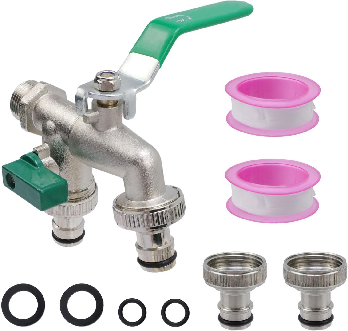 Outdoor Double Taps Water Faucet,1/2 Inch NPT Garden Hose Splitter 2 Way Wall Mo