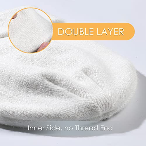 Beanie Hat for Women Men, Warm Cuffed Knit Hat for Skiing One Size White