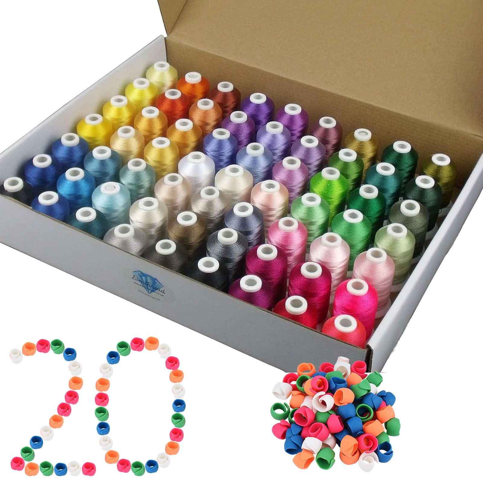 63 Colors with Brother Polyester Embroidery Machine Thread + 20 Thread Holder...