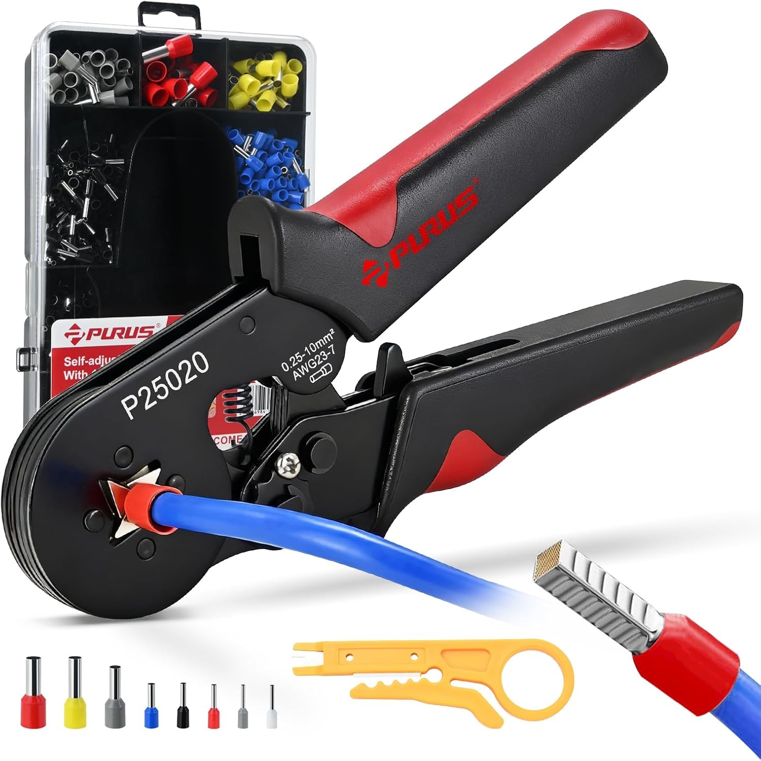 Self-Adjustable Ratchet Crimping Tool Kit for AWG 23-7 with 1200 Wire Ferrules
