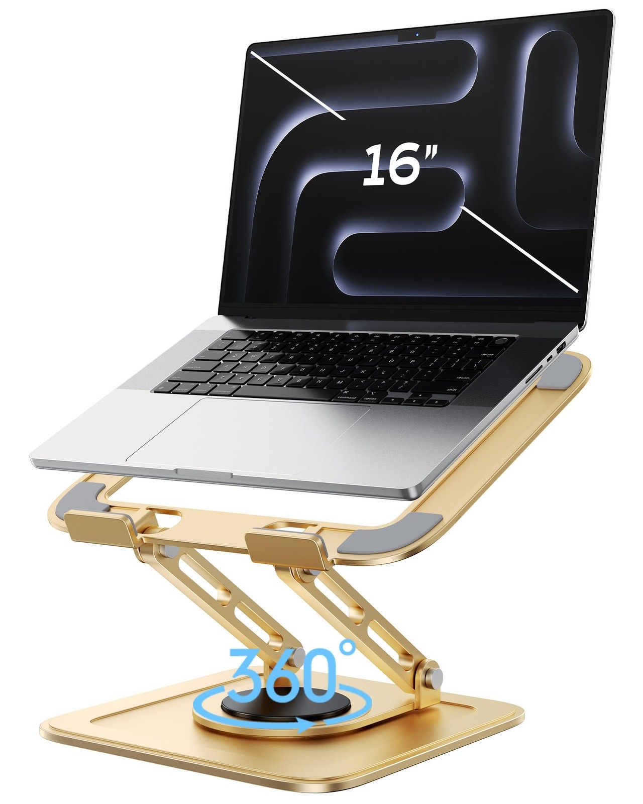 Gold Adjustable Laptop Stand 360 Rotating Base Ergonomic Riser Fits 1016 Inch