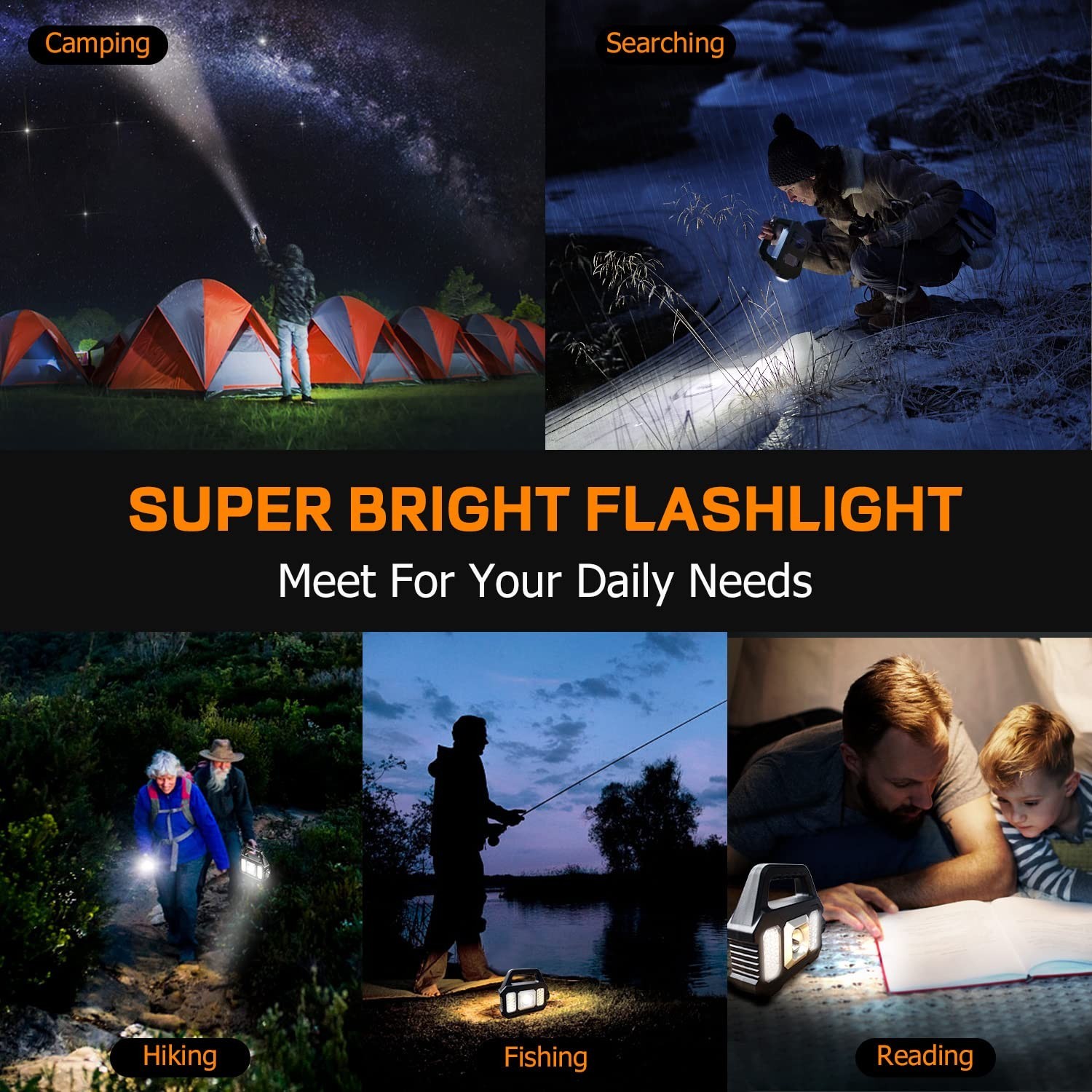 Solar Handheld Flashlight, 1000 Lumens Solar or USB Charging Handheld Flashli...