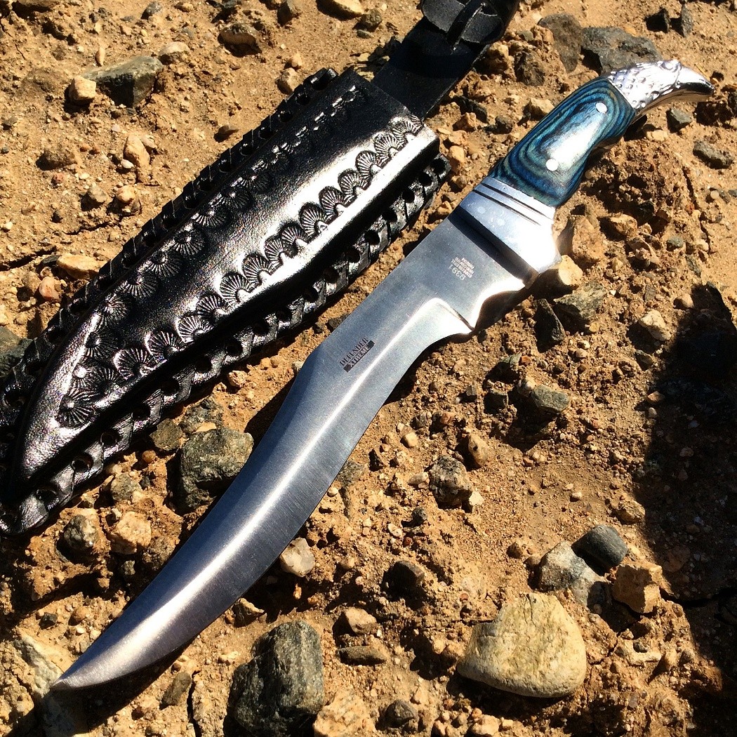 12"" Defender Xtreme Hunting Knife with Blue Eagle Head Handle and Leather Sheat