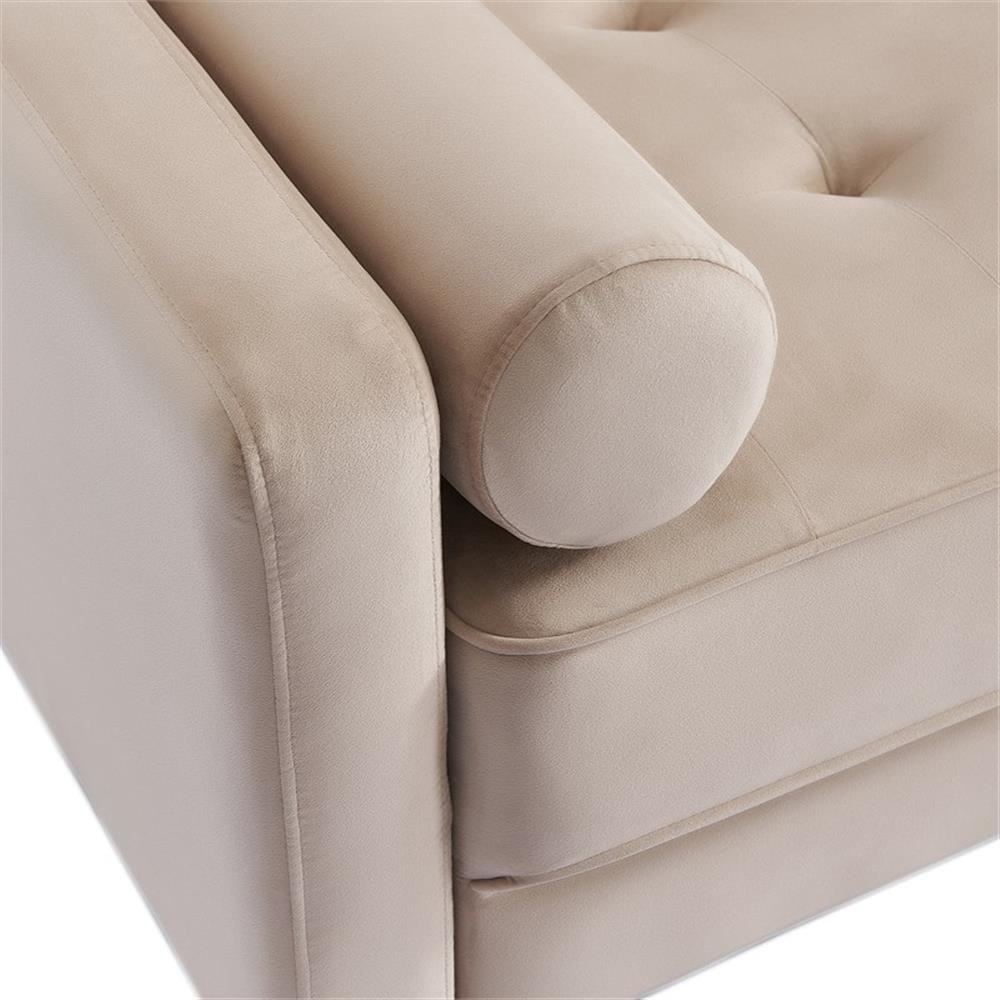 69 Inch Wide Upholstered Two Cushion Sofa with Bolster Pillows in Beige Velvet