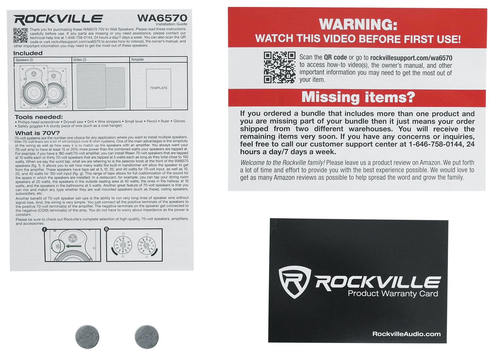 (6) Rockville WA6570 6.5" 70V Commercial/Restaurant In-Wall Speakers+Amplifier