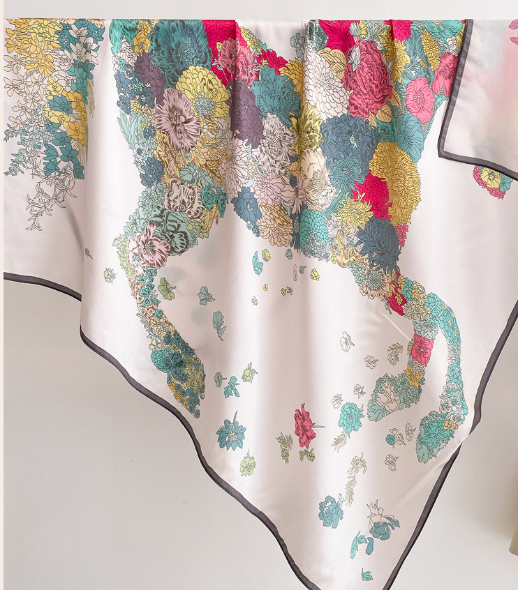 100% Silk Mulberry Neckerchief Shawl flower Print 35'' Scarf Square Bandanna new