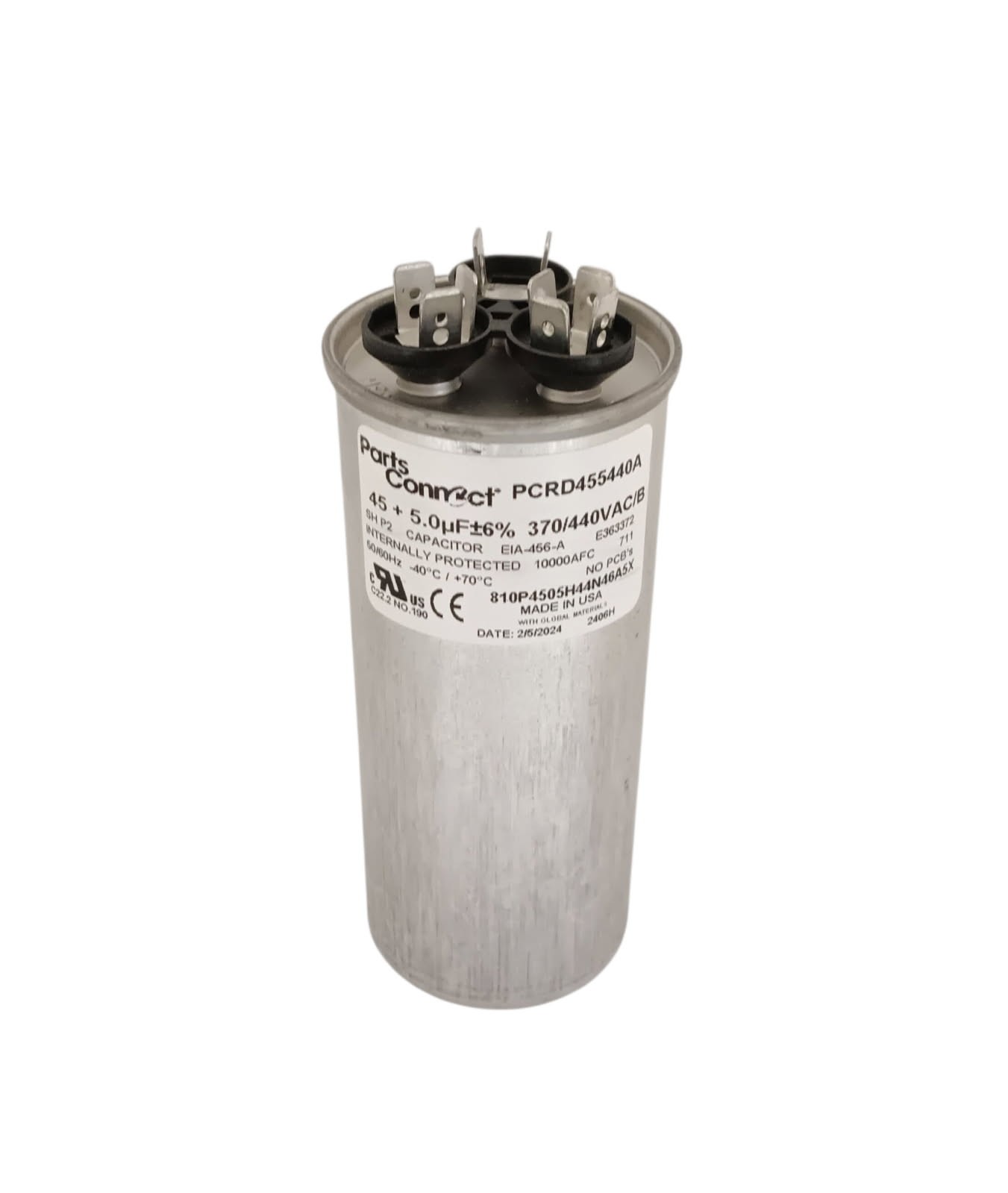 Parts Connect Run Capacitor, Round, 45+5 Mfd, 440-370V, USA Made!, PCRD455440A