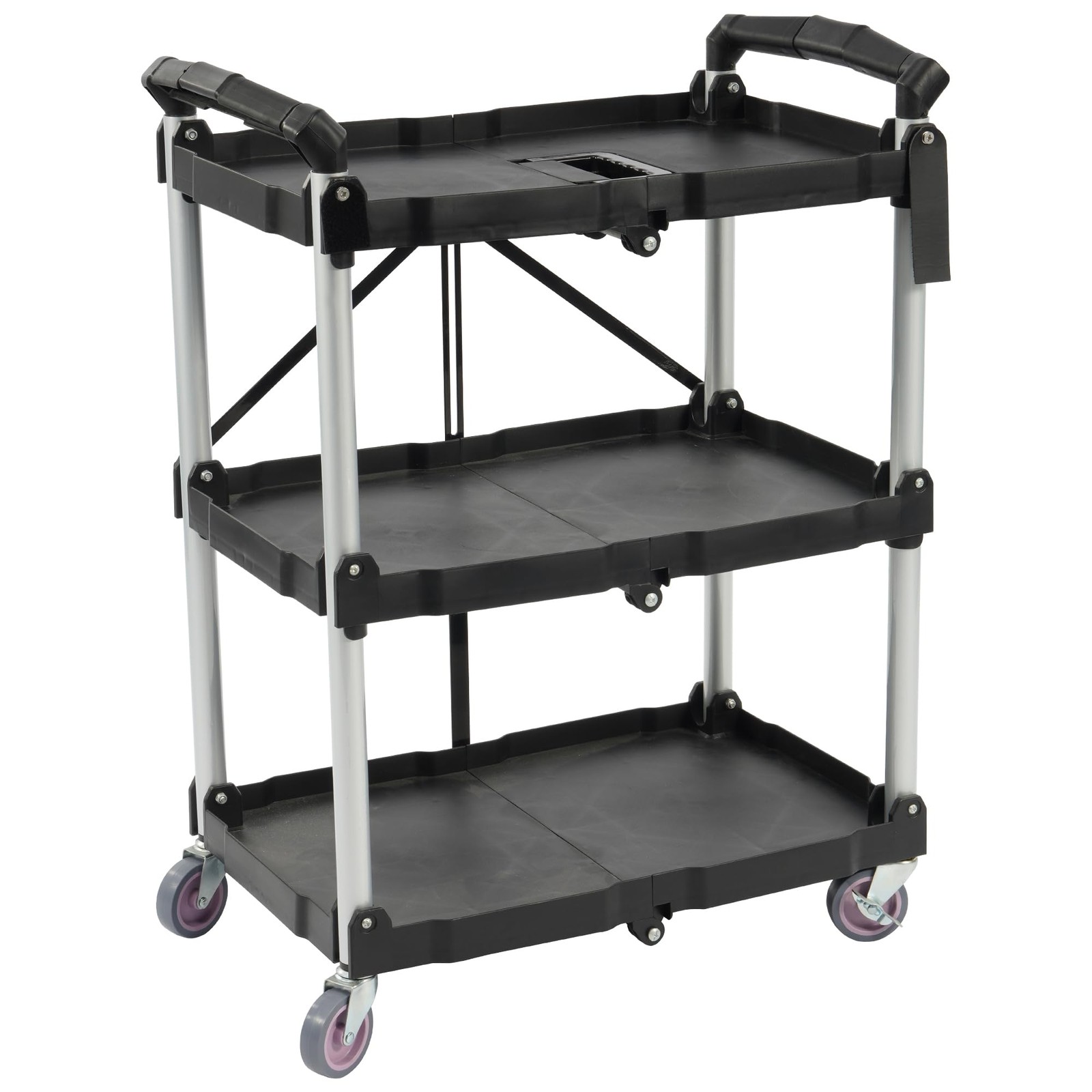 ELEVON Portable Folding Collapsible Service Cart Foldable Service Cart 3 Tier