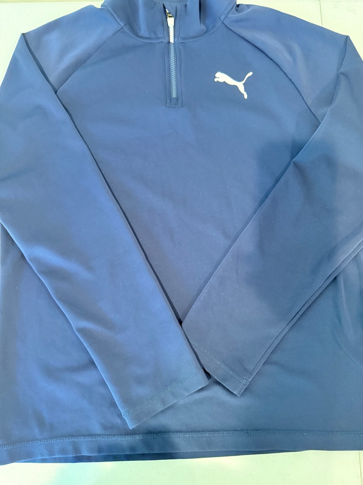 PUMA LIGHTWEIGHT 1/4 ZIP PULLOVER LONG SLEEVE POLY/SPANDEX NAVY BLUE MEDIUM